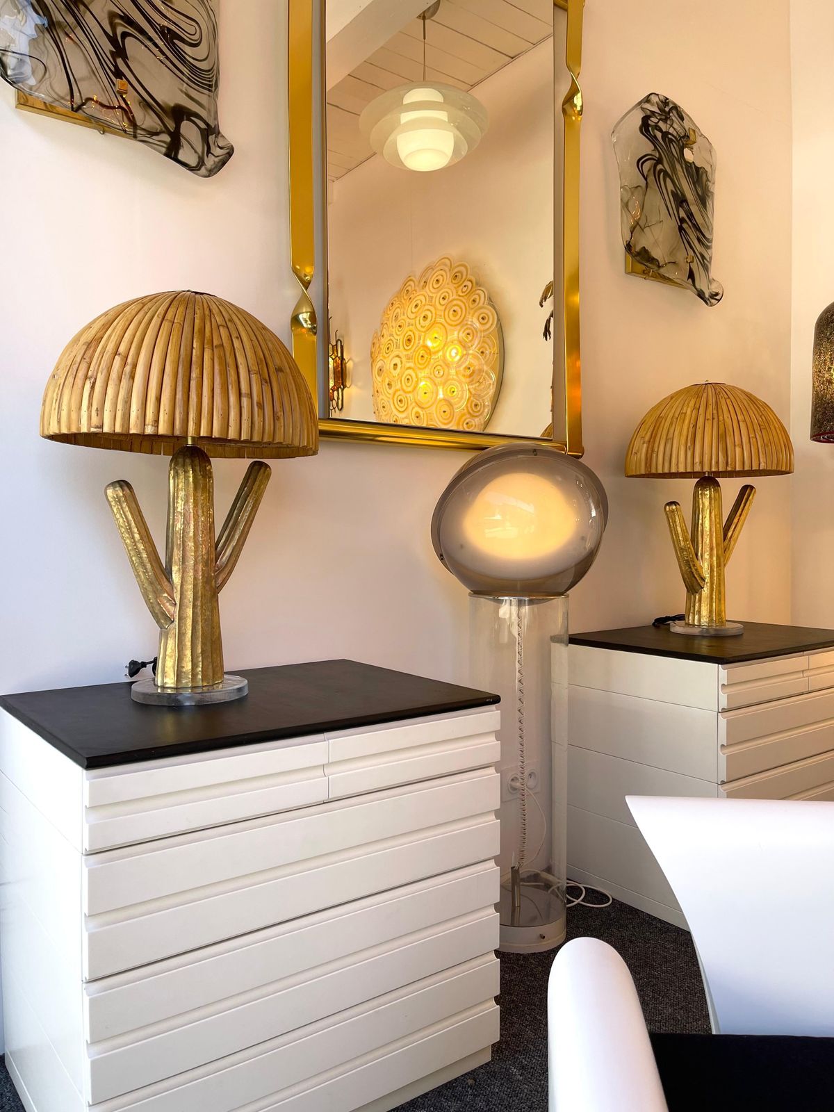 Pair Of Rattan And Brass Cactus Lamps, Italy photo 4276.0