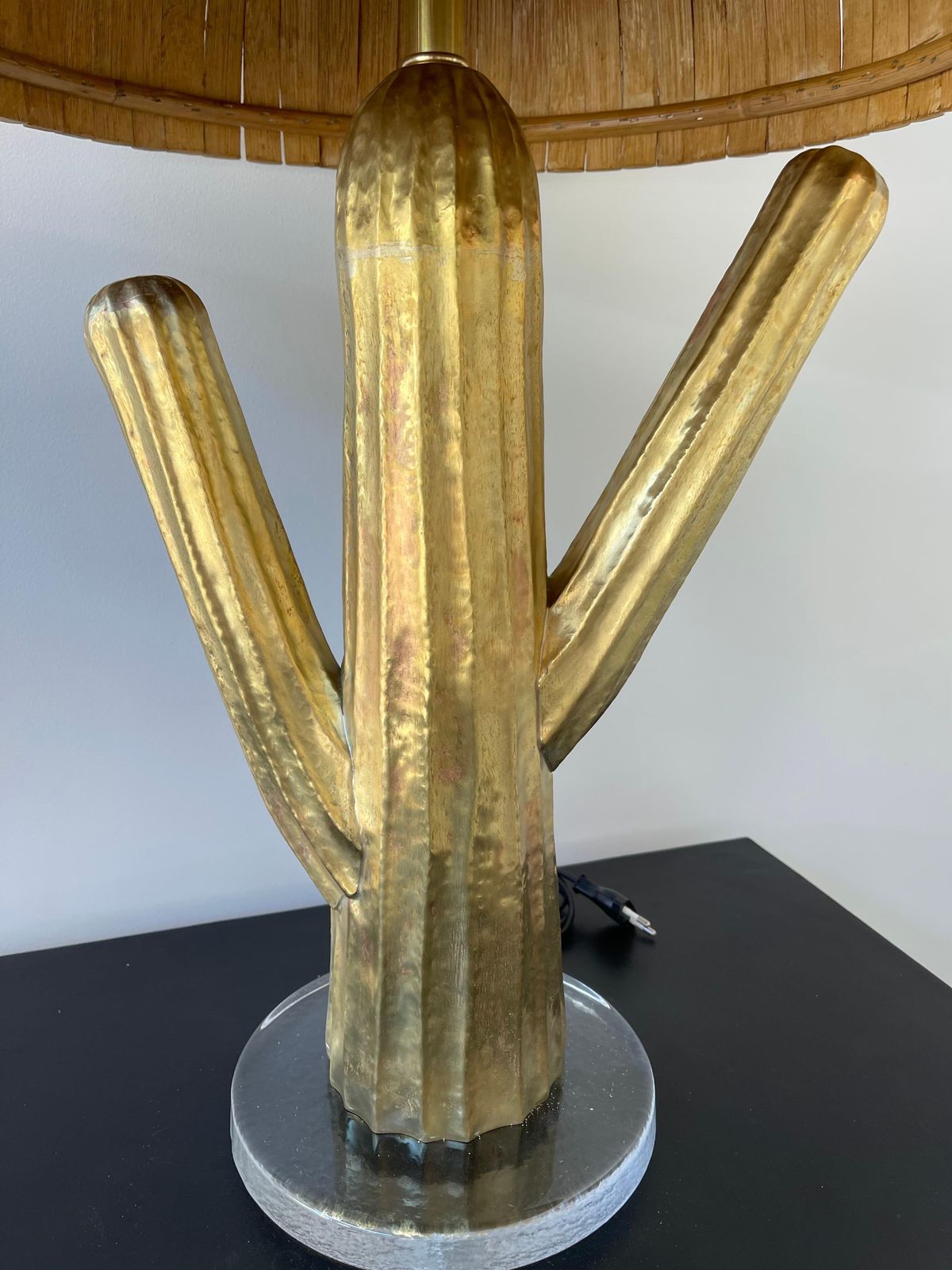 photo furniture Pair Of Rattan And Brass Cactus Lamps, Italy