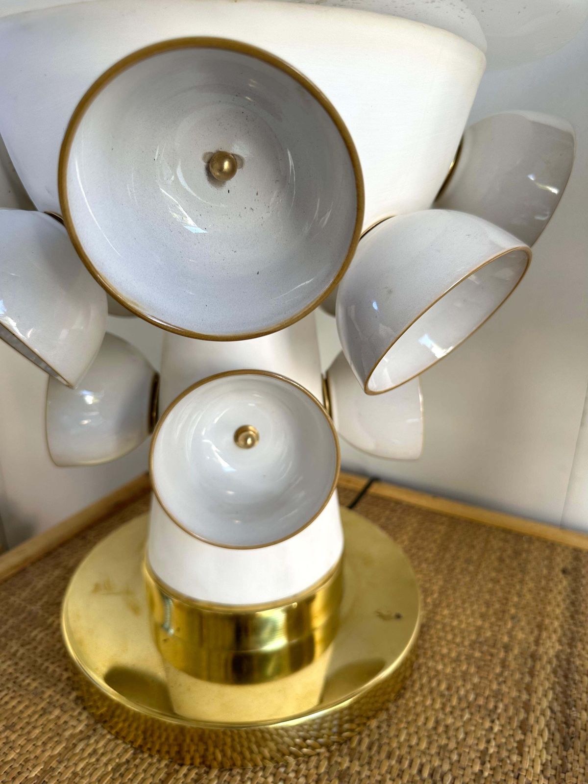 Contemporary Pair Of Brass Murano Glass And Ceramic Mushroom Lamps, Italy photo vinterior