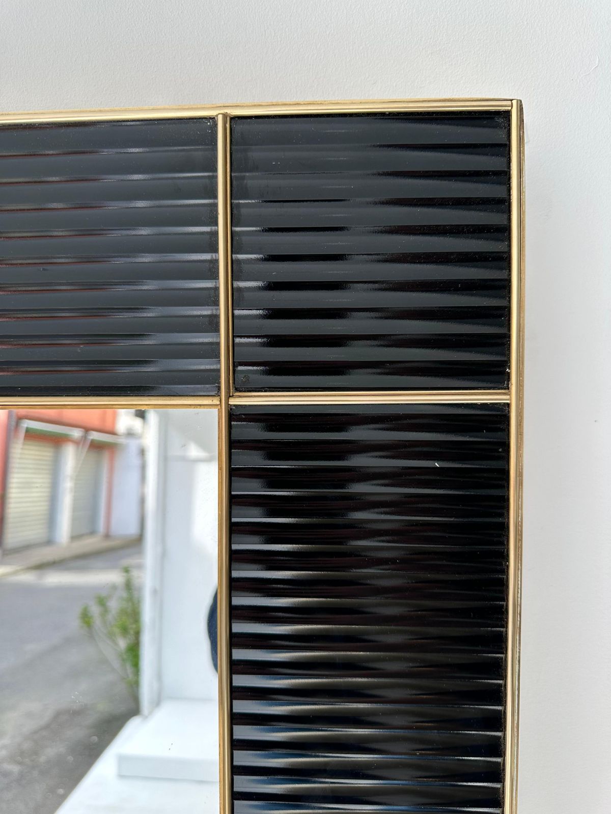 Large Contemporary Brass And Black Fluted Murano Glass  Mirror, Italy photo 6842.0
