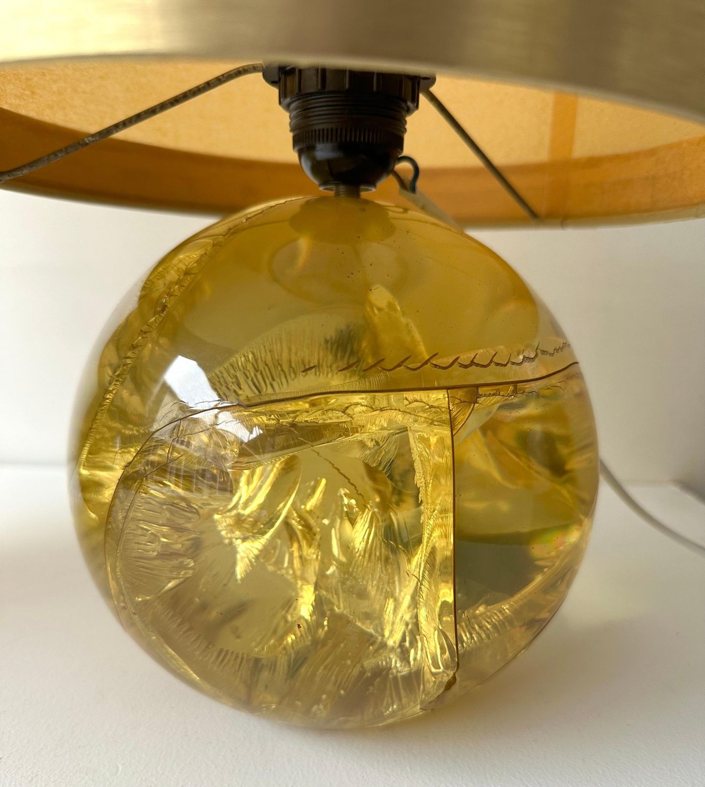 Lighting Pair Of Lamps Yellow Fractal Resin By François Godebski , France, 1970s photo