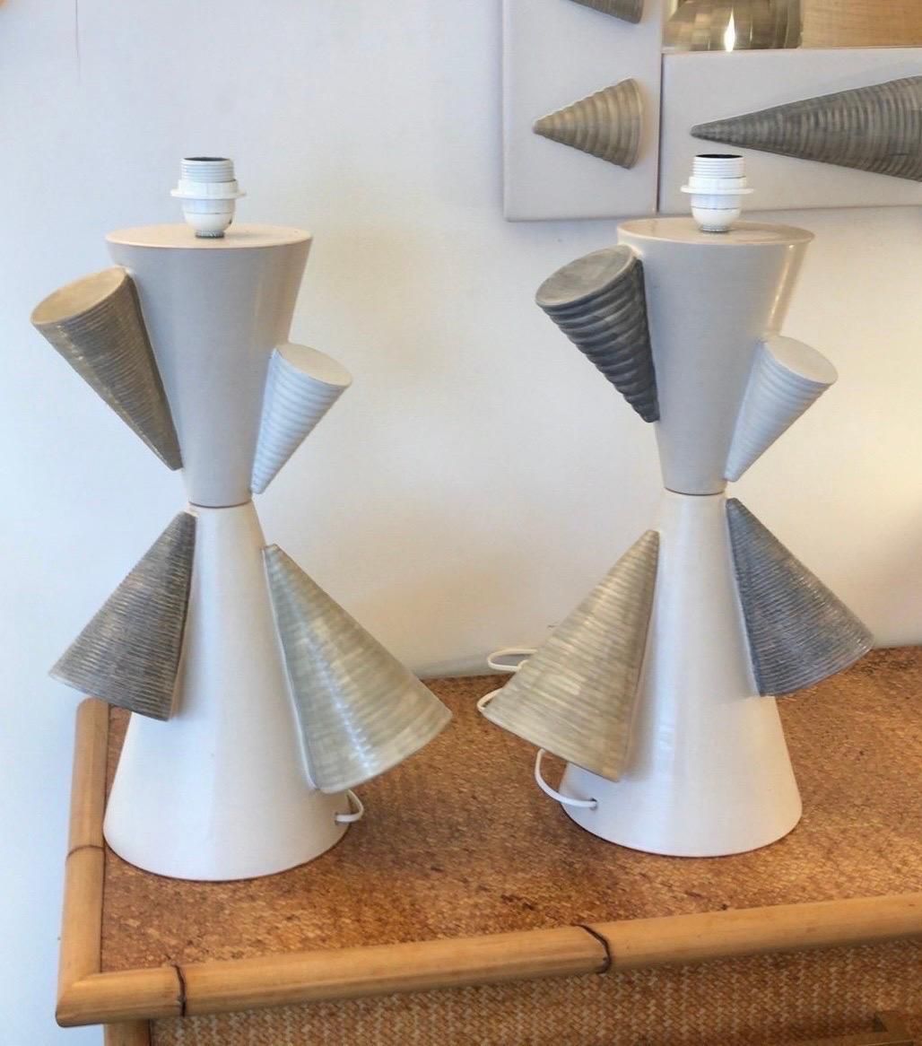Contemporary Pair Of Ceramic Cone Lamps By Antonio Cagianelli, Italy photo vinterior