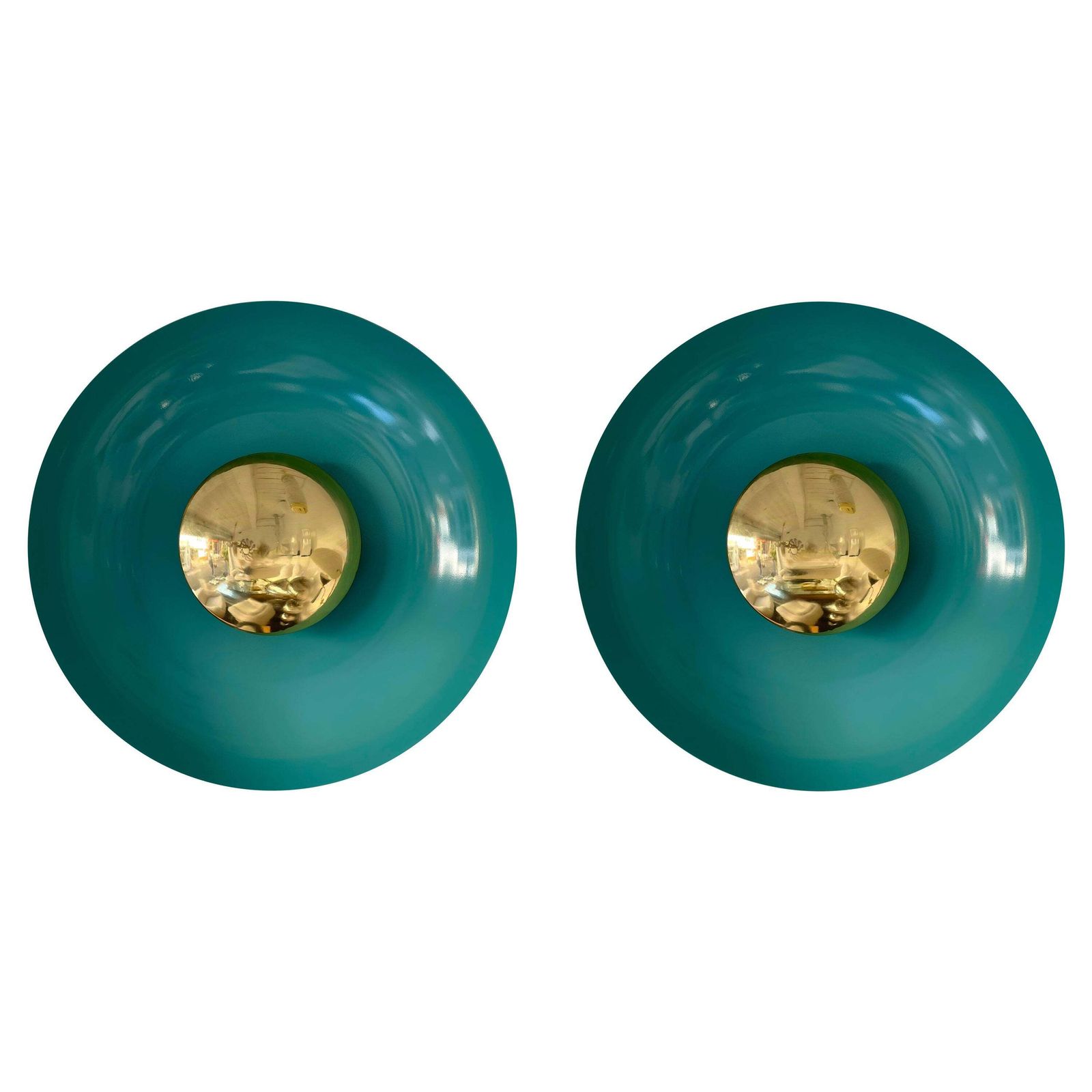 Contemporary Pair Of Curve Lacquered Metal And Brass Sconces, Italy