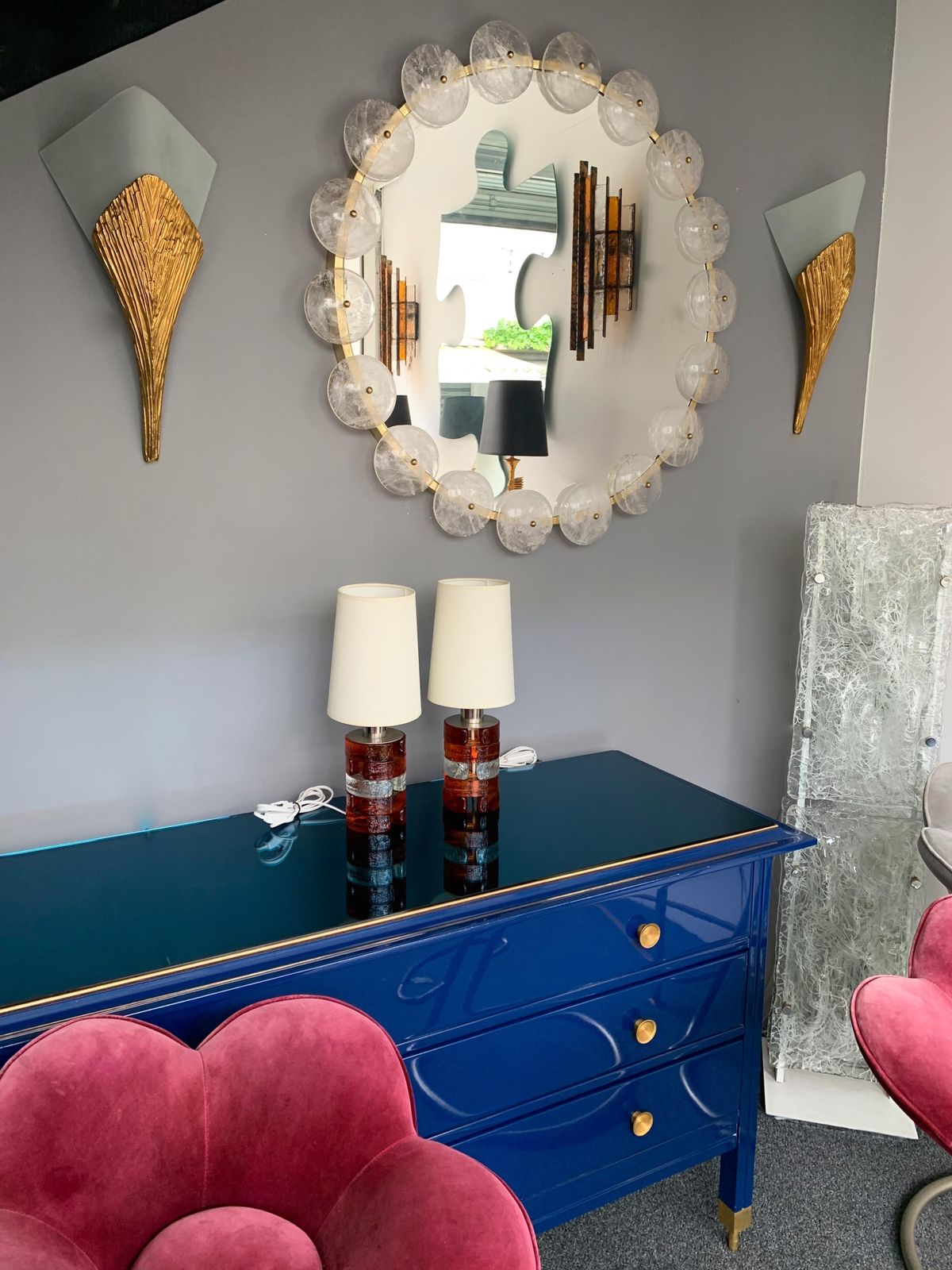 Pair Of Pressed Glass And Metal Lamps By Biancardi, Italy, 1970s photo buy