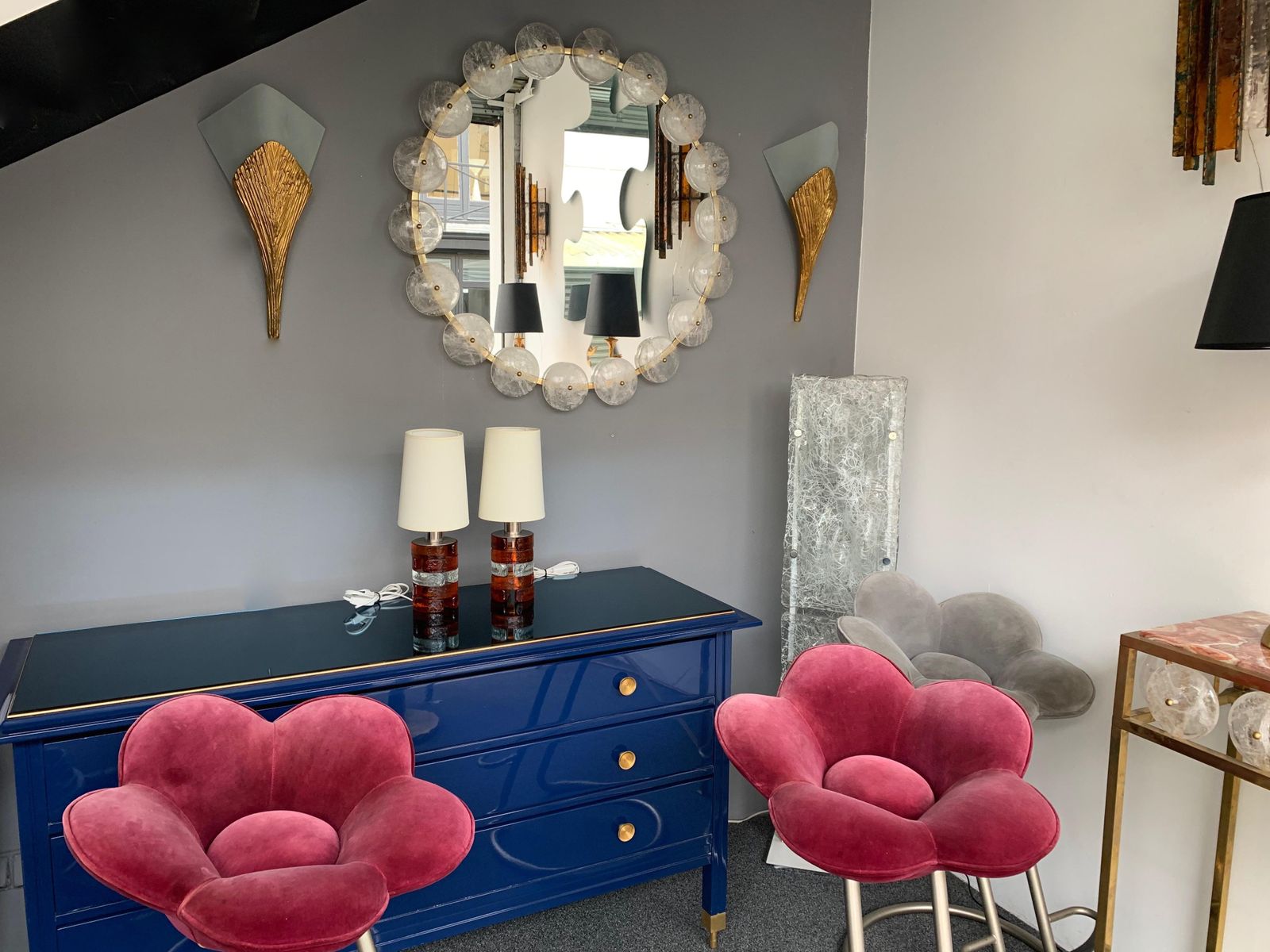 photo furniture Pair Of Pressed Glass And Metal Lamps By Biancardi, Italy, 1970s