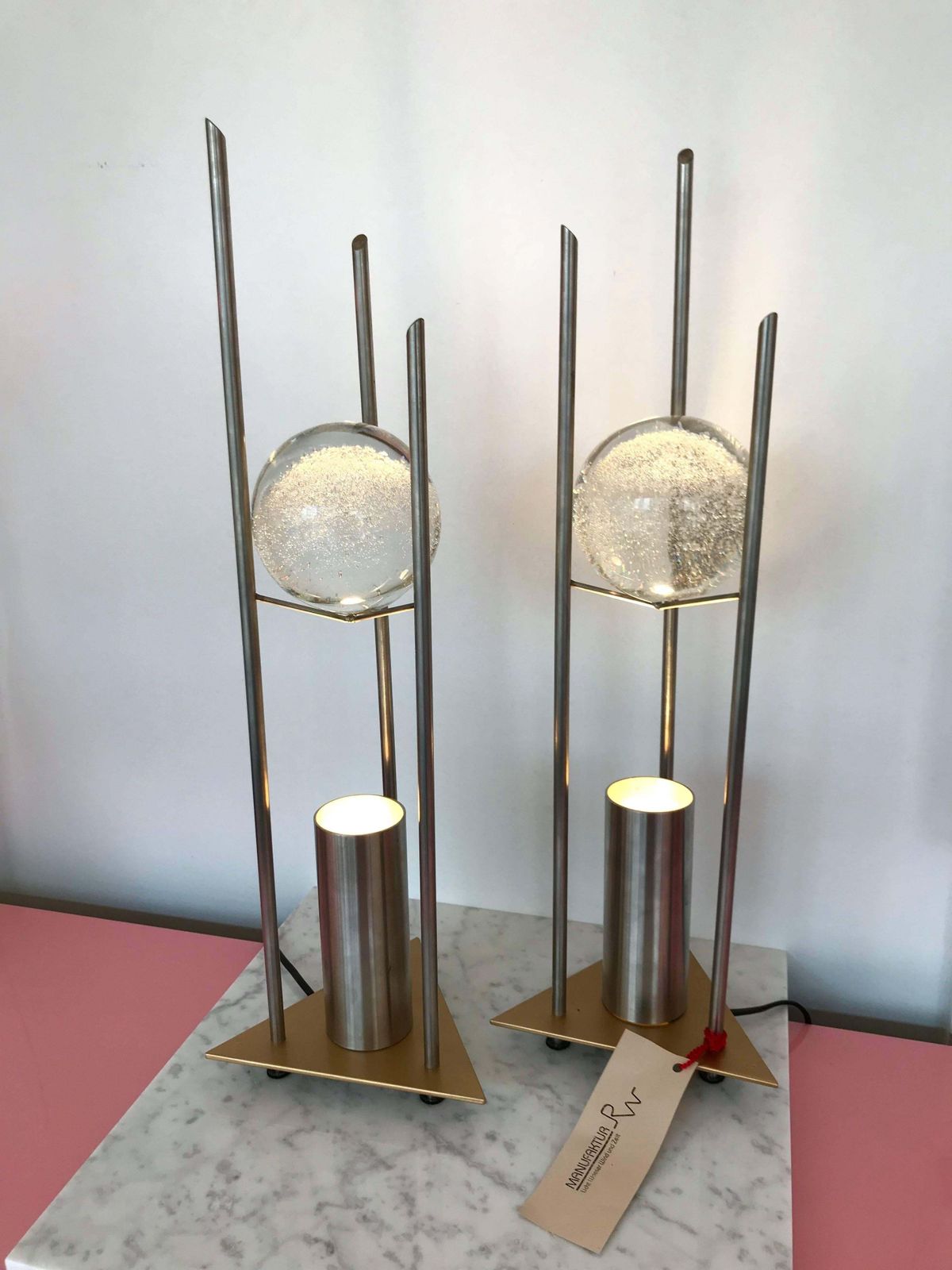 Pair Of Lamps Glass Ball Sculpture By Rw Manufaktur, Germany, 1980s photo buy