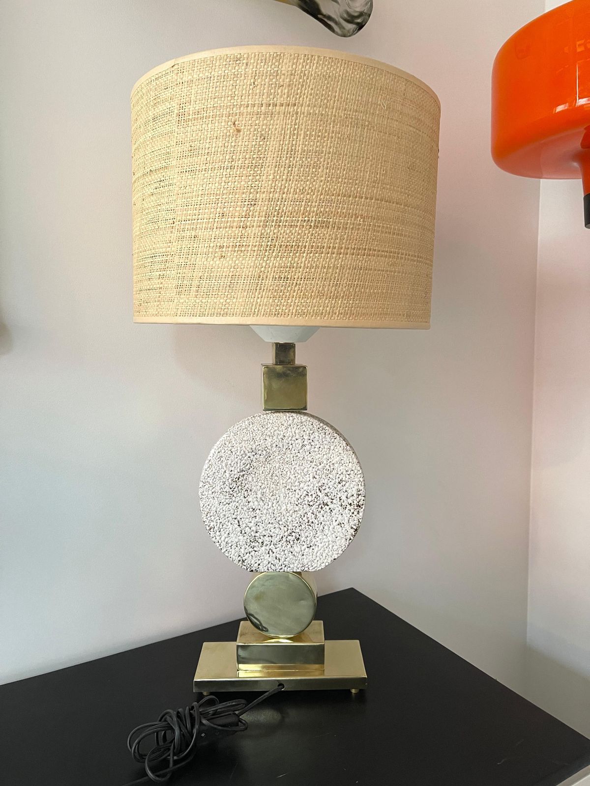 Contemporary Brass Ceramic Murano Glass Eye Sculpture Lamp, Italy photo vinterior
