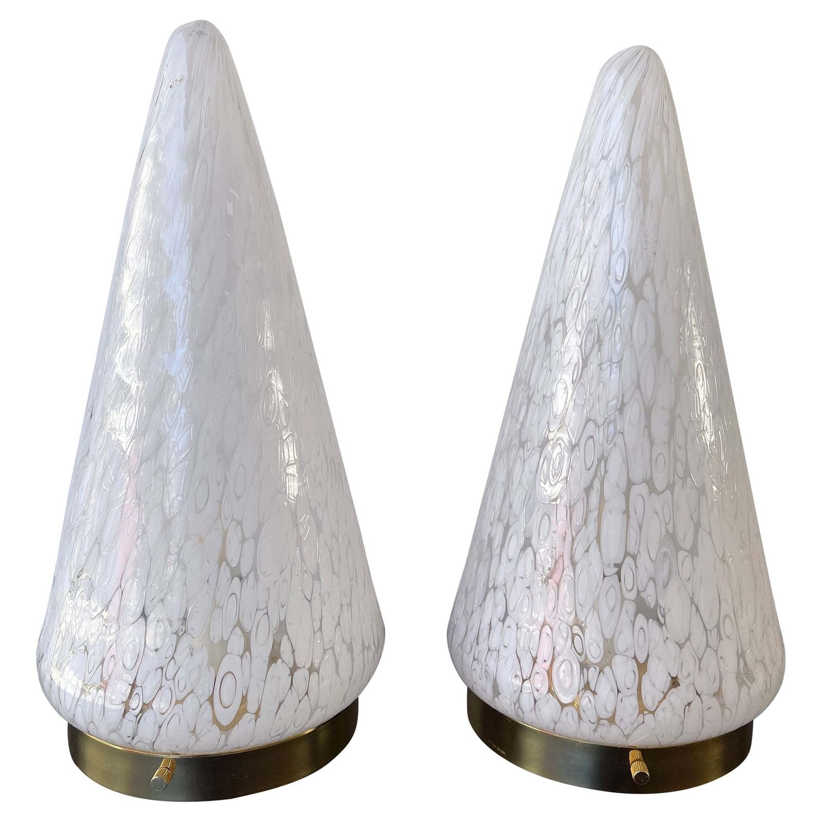 Pair Of Cone Lamps Murano Glass And Brass By Esperia. Italy, 1970s