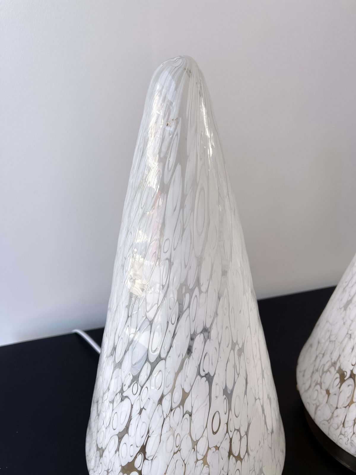 Pair Of Cone Lamps Murano Glass And Brass By Esperia. Italy, 1970s photo vinterior