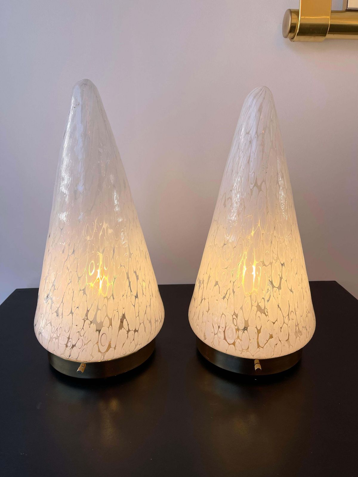 photo for sale Pair Of Cone Lamps Murano Glass And Brass By Esperia. Italy, 1970s