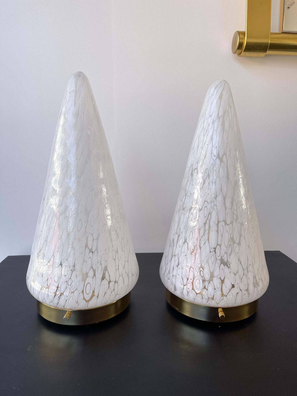 Lighting Pair Of Cone Lamps Murano Glass And Brass By Esperia. Italy, 1970s photo