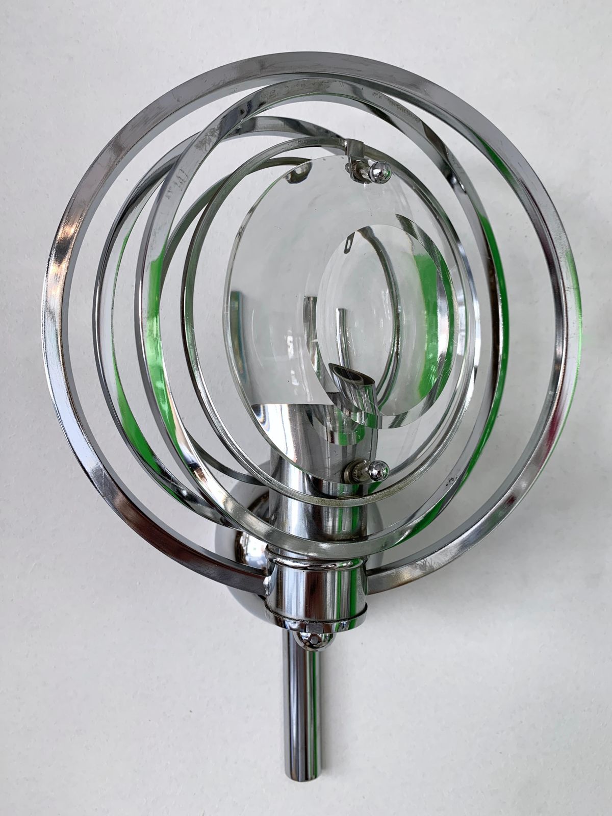 Pair Of Optical Metal Chrome Sconces By Oscar Torlasco, Italy, 1970s photo 2651.0