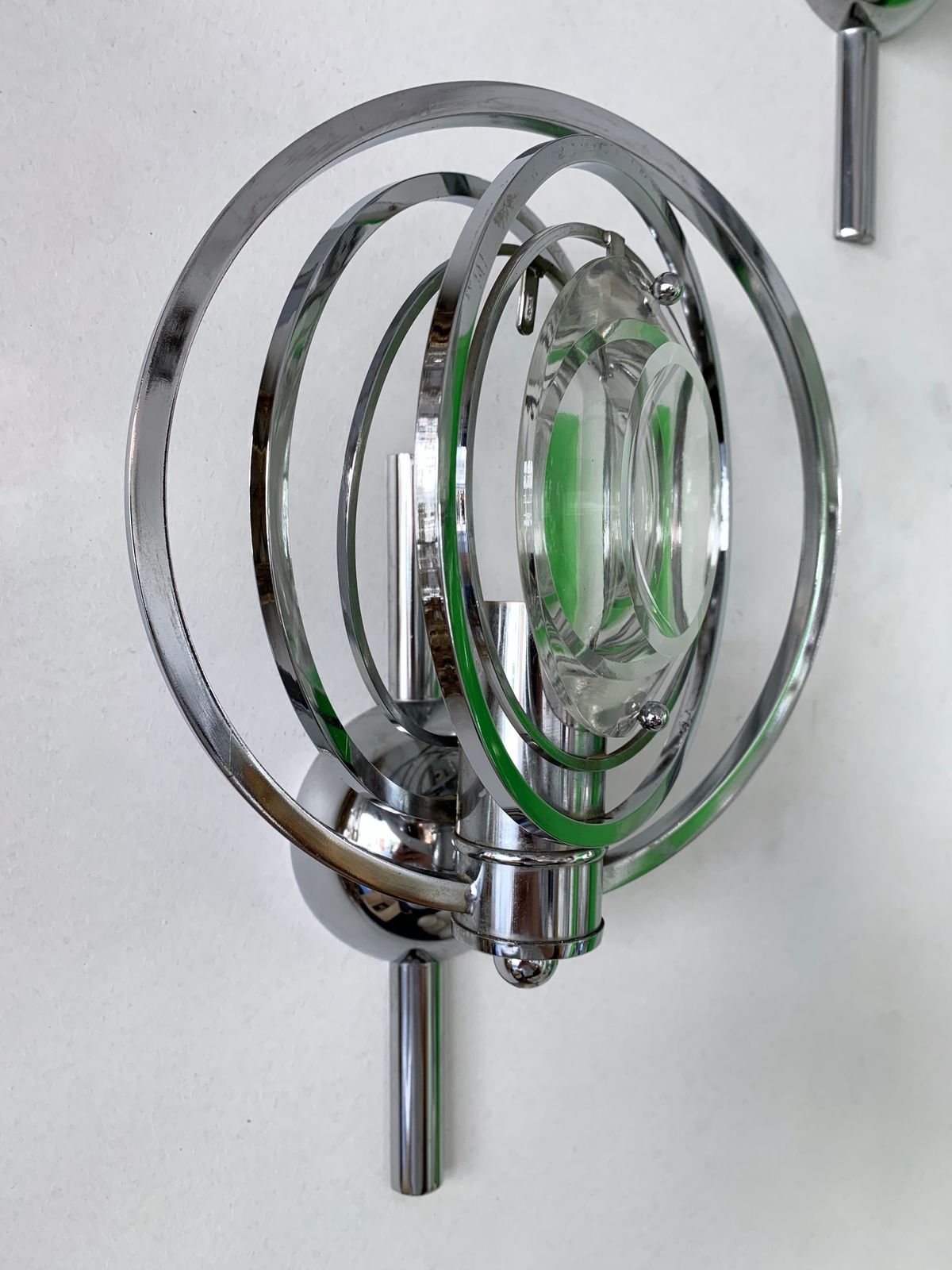 Pair Of Optical Metal Chrome Sconces By Oscar Torlasco, Italy, 1970s photo buy