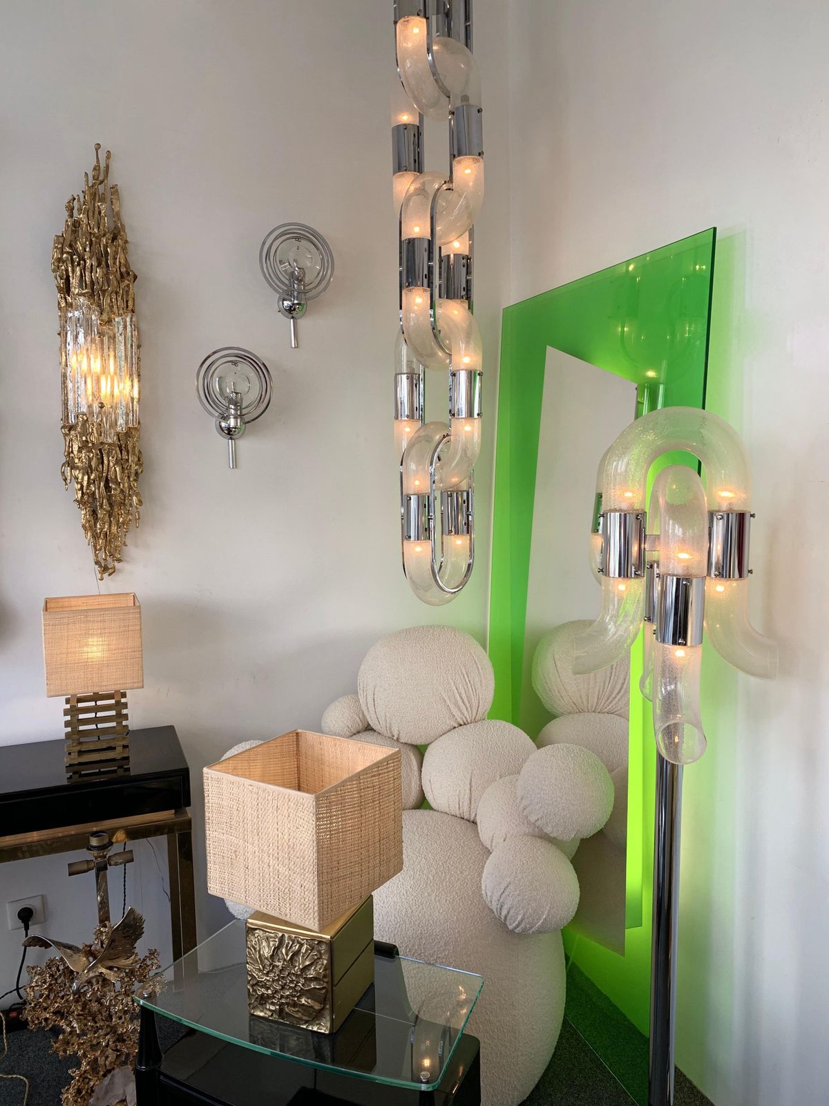 Lighting Pair Of Optical Metal Chrome Sconces By Oscar Torlasco, Italy, 1970s photo