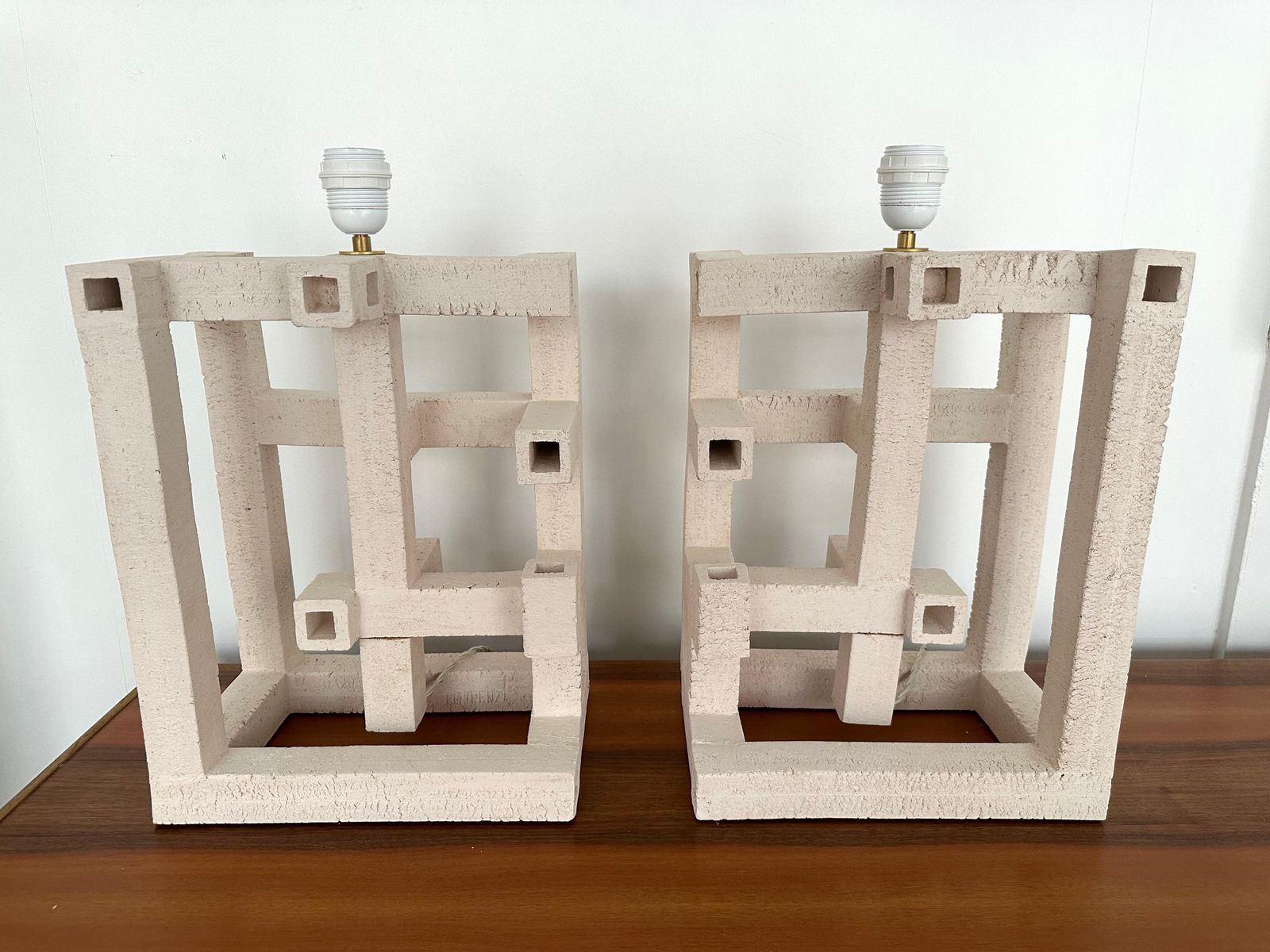 photo for sale Contemporary Pair Of Labyrinth Ceramic Lamps By Roberto Renzi. Italy
