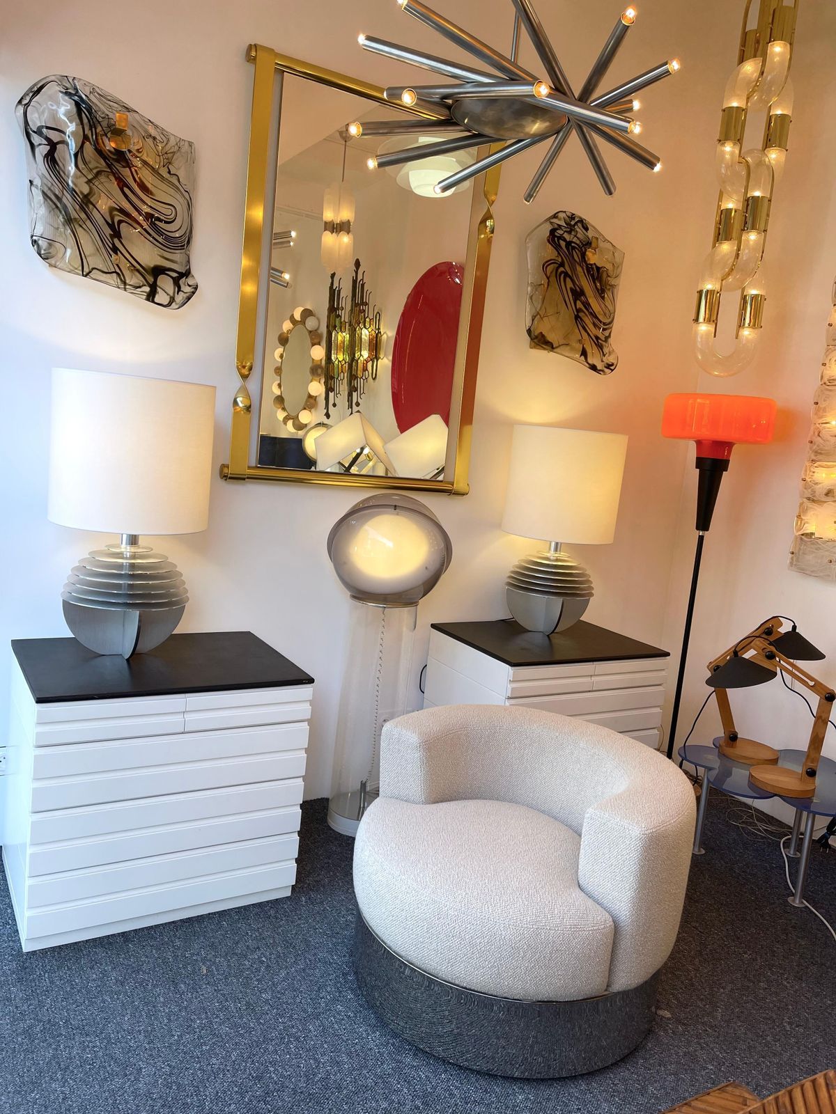 photo for sale Pair Of Metal Saturn Lamps By Banci, Italy, 1970s