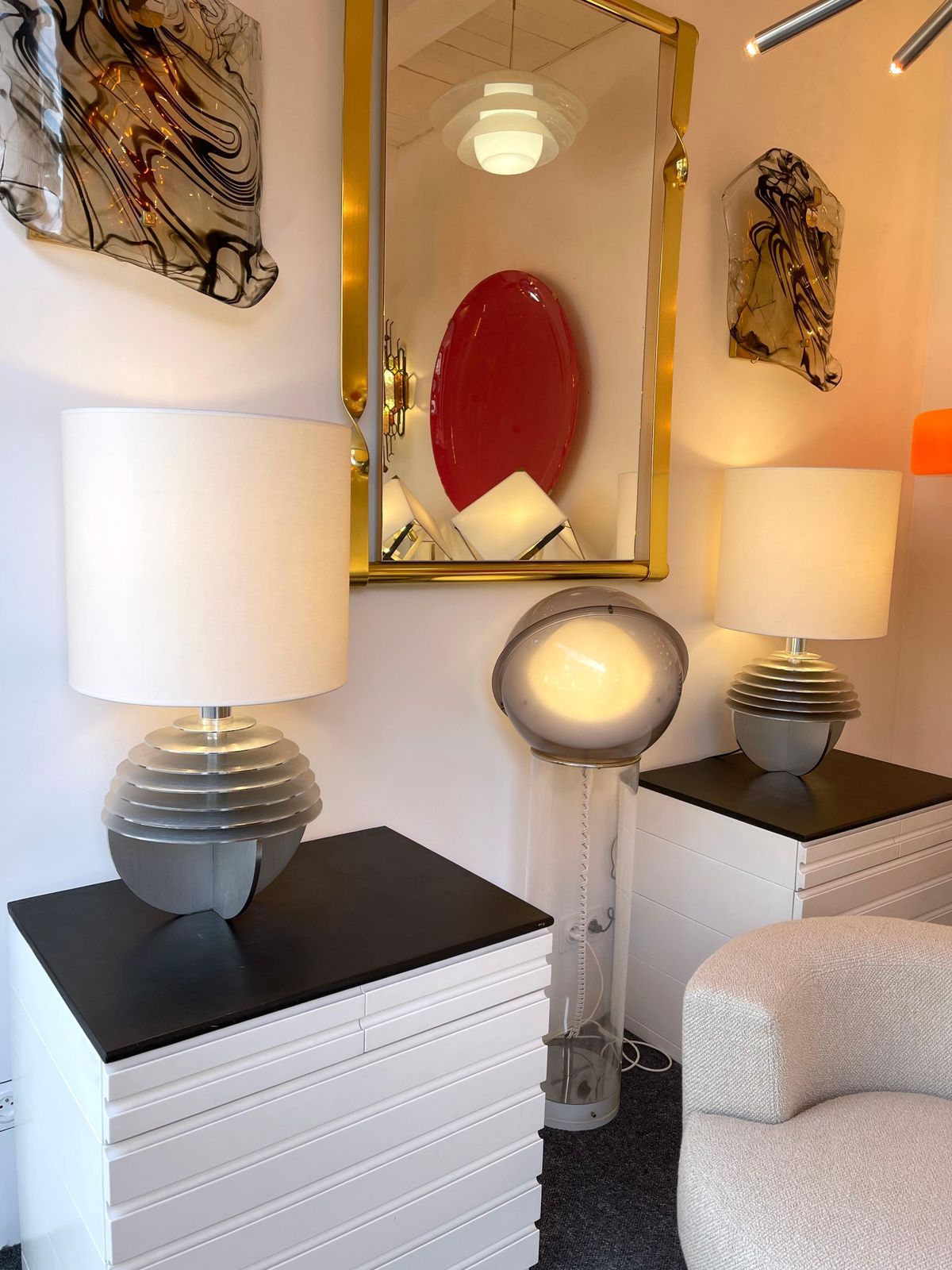 photo vinterior Pair Of Metal Saturn Lamps By Banci, Italy, 1970s