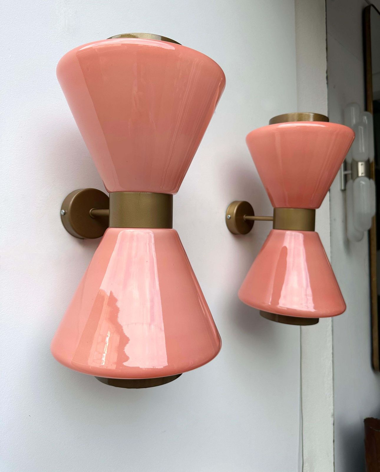 photo buy Pair Of Diabolo Sconces Pink Murano Glass. Italy