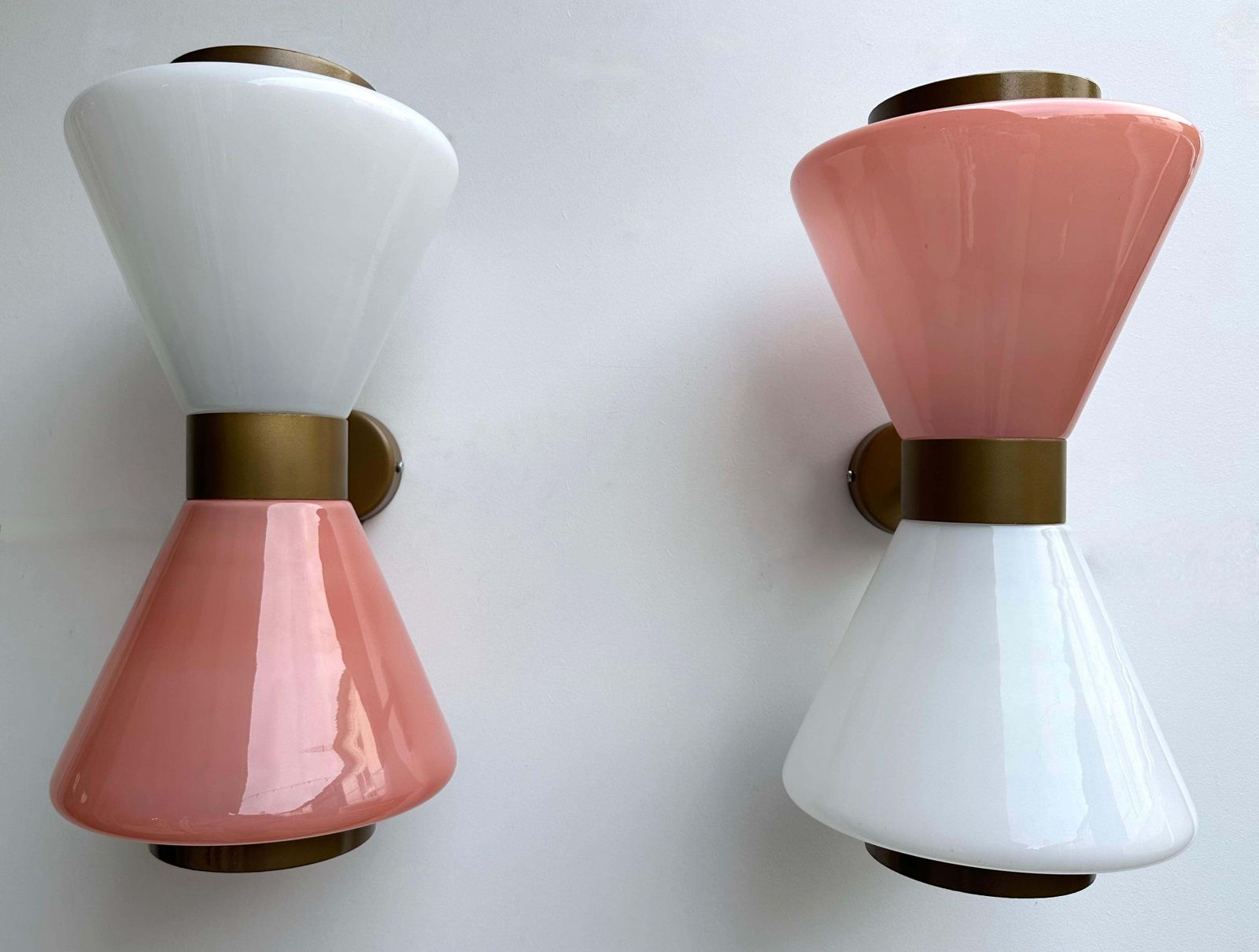Pair Of Diabolo Sconces Pink And White Murano Glass. Italy photo for sale
