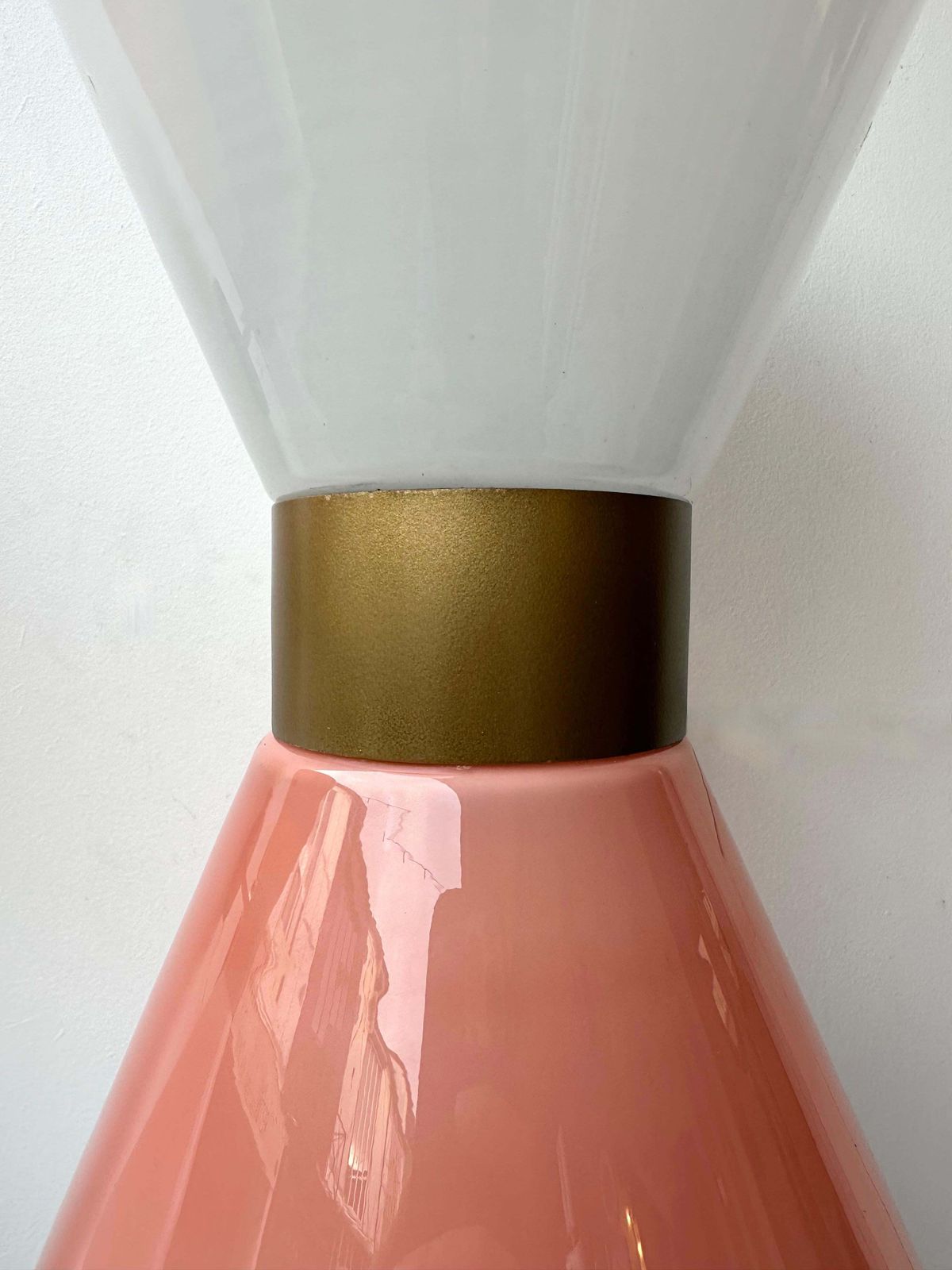 Pair Of Diabolo Sconces Pink And White Murano Glass. Italy photo Lighting