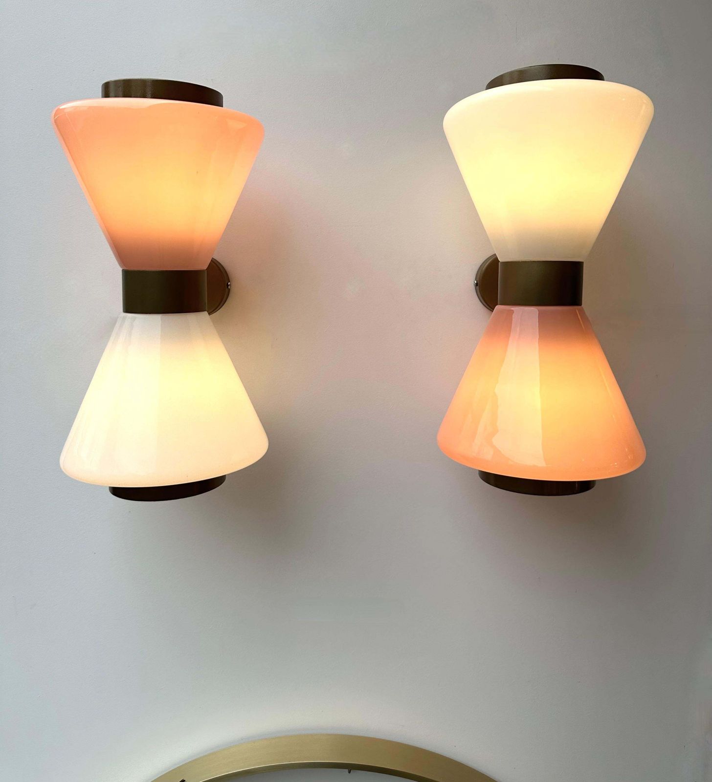 Pair Of Diabolo Sconces Pink And White Murano Glass. Italy photo buy