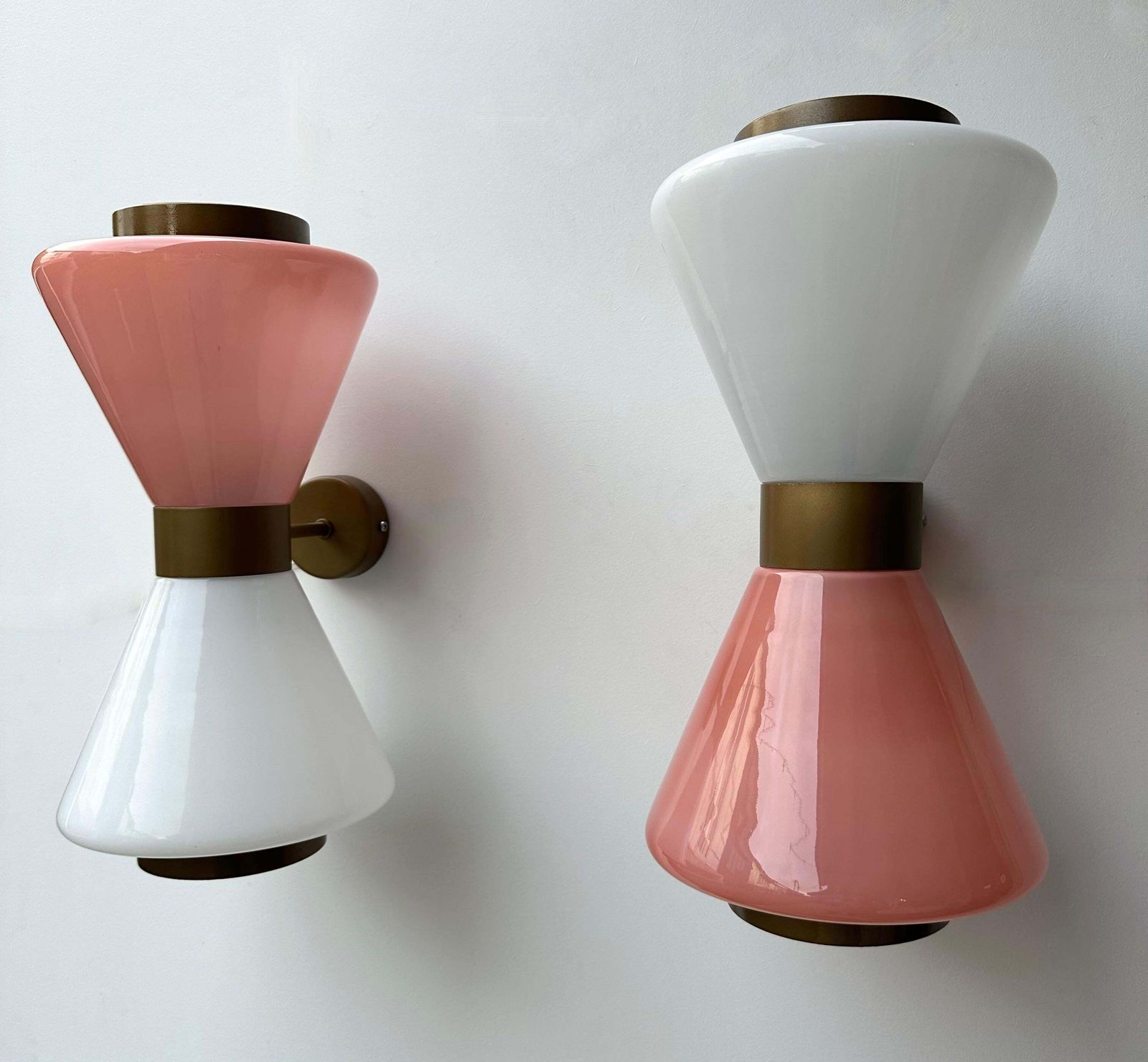 Lighting Pair Of Diabolo Sconces Pink And White Murano Glass. Italy photo