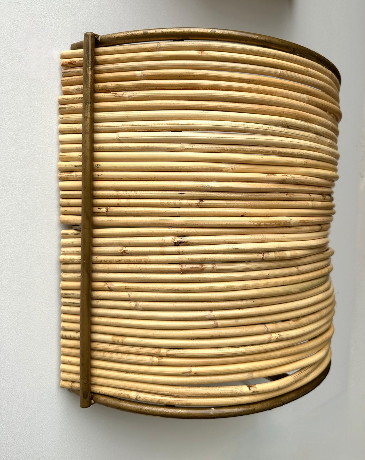 Pair Of Rattan And Gilt Metal Sconces. Italy, 2000s photo vinterior