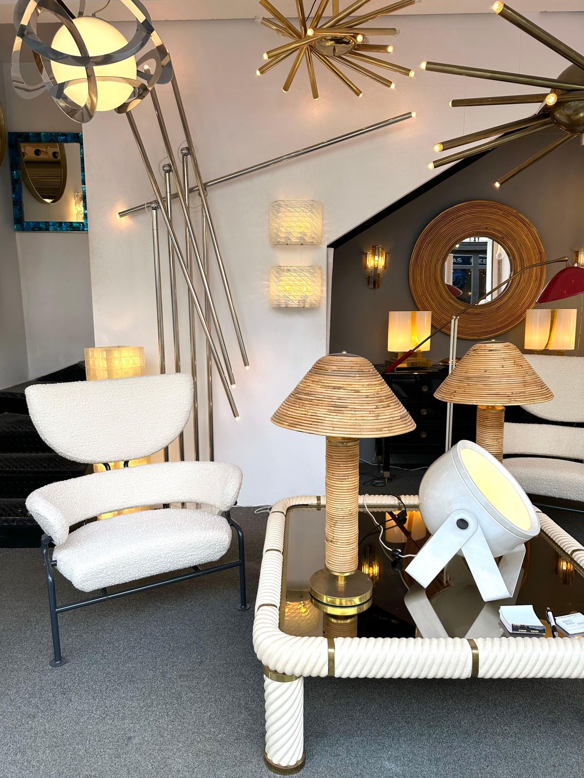 Contemporary Pair Of Brass And Blue Opal Murano Glass Sconces, Italy photo buy