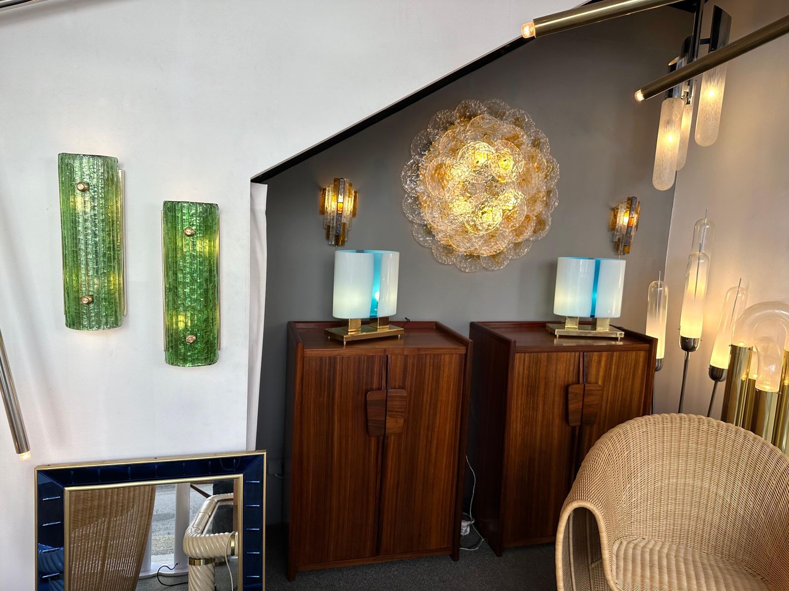 Contemporary Pair Of Brass And Green Murano Glass Sconces, Italy photo 3421.0