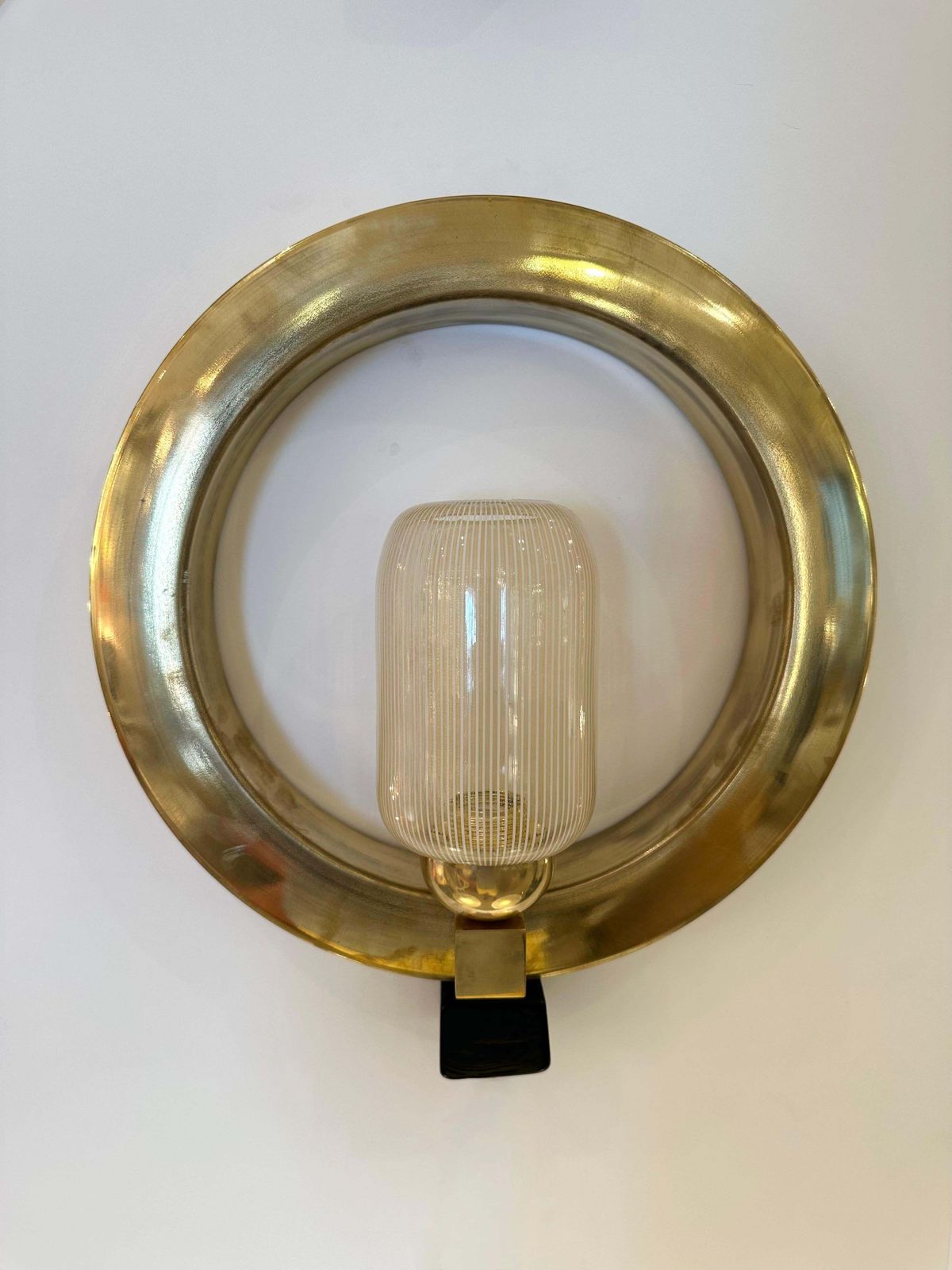 Contemporary Pair Of Circle Brass And Murano Glass Sconces, Italy photo Lighting