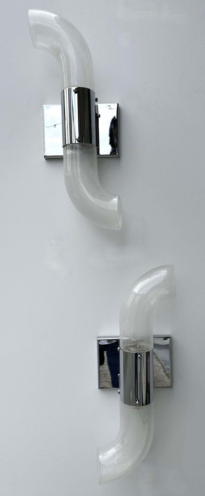 Lighting Pair Of Metal Sconces Murano Glass By Aldo Nason For Mazzega, Italy, 1970s photo