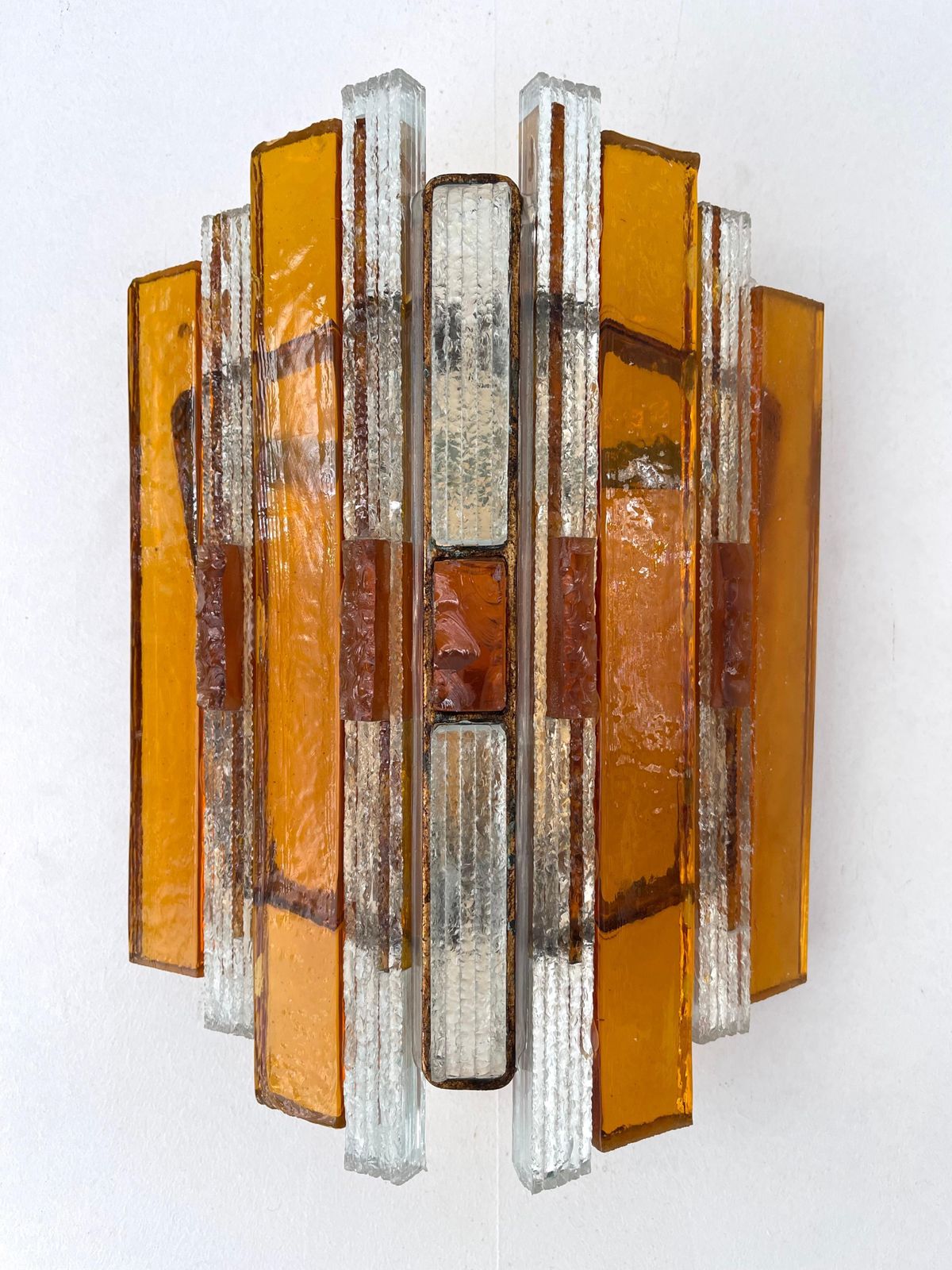 Pair Of Hammered Glass Wrought Iron Sconces By Longobard, Italy, 1970s photo furniture