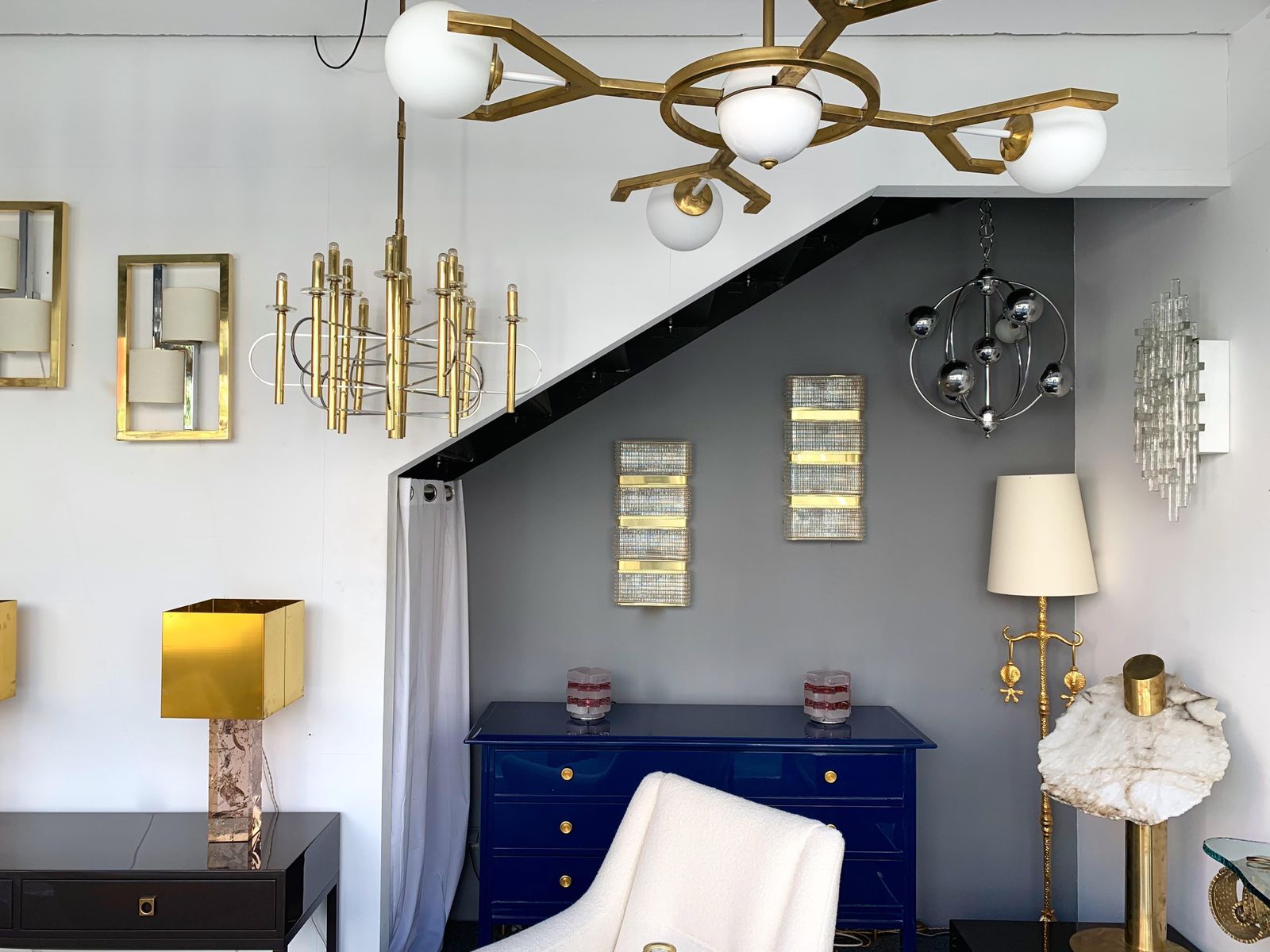 photo furniture Contemporary Pair Of Brass And Murano Glass Sconces, Italy