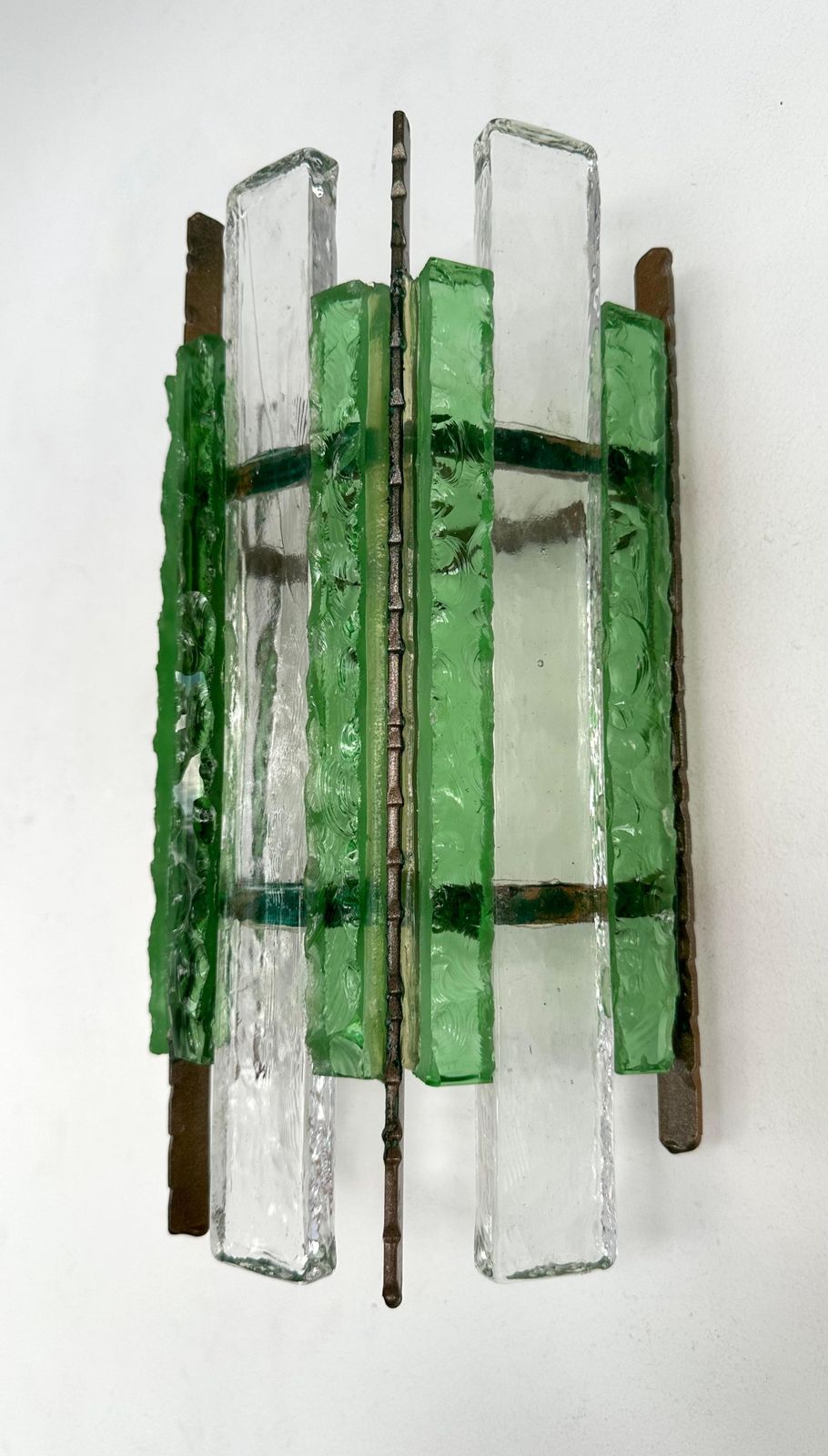 Pair Of Hammered Glass Wrought Iron Sconces By Longobard, Italy, 1970s photo buy