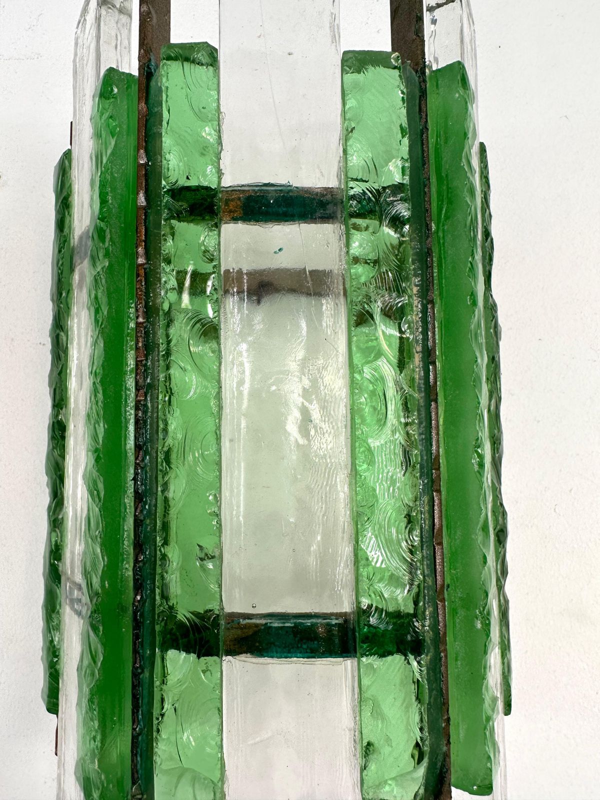 Pair Of Hammered Glass Wrought Iron Sconces By Longobard, Italy, 1970s photo vintage