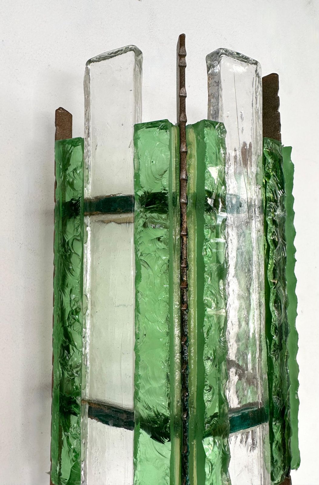photo furniture Pair Of Hammered Glass Wrought Iron Sconces By Longobard, Italy, 1970s
