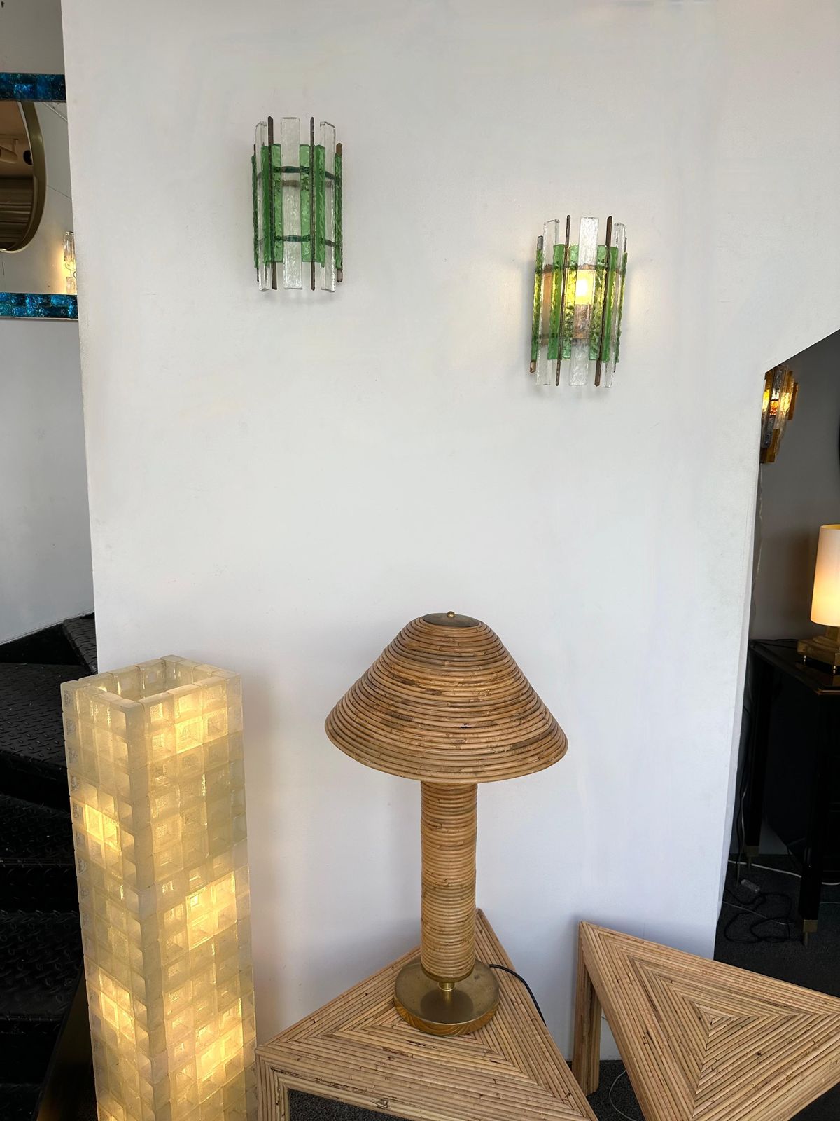 3592.0 Pair Of Hammered Glass Wrought Iron Sconces By Longobard, Italy, 1970s photo