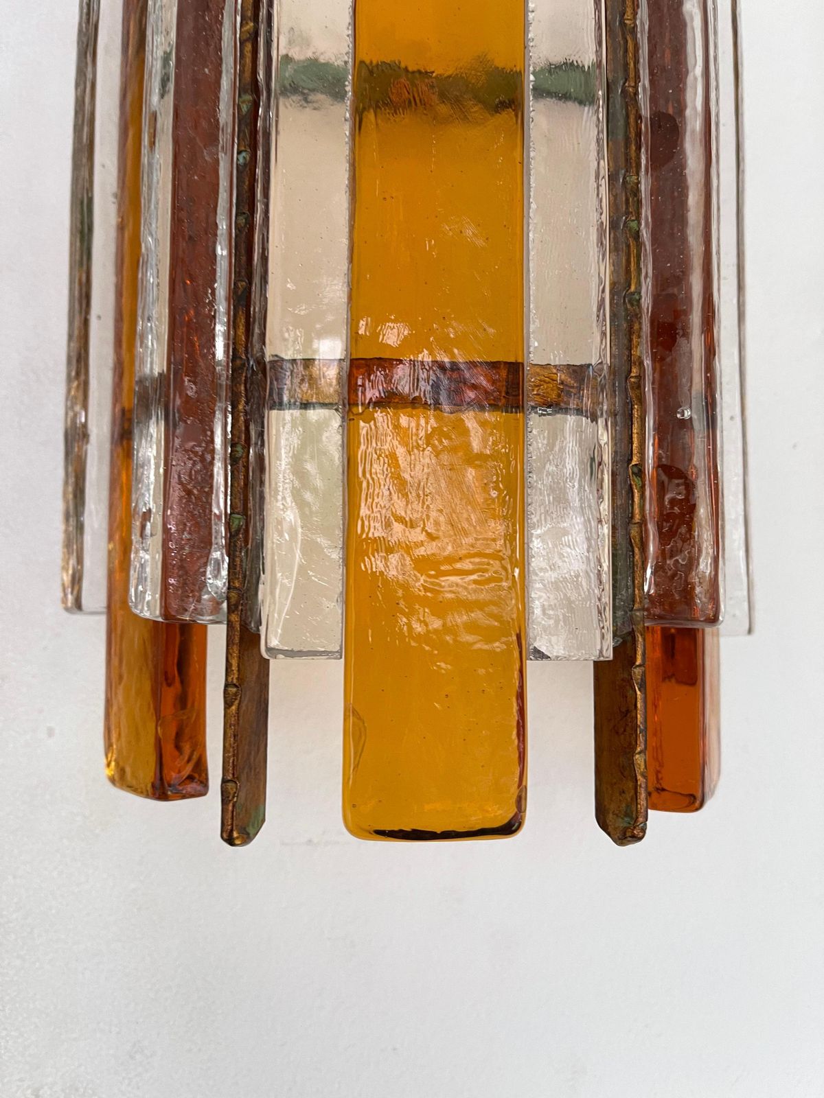 Pair Of Hammered Glass Wrought Iron Sconces By Longobard, Italy, 1970s photo furniture