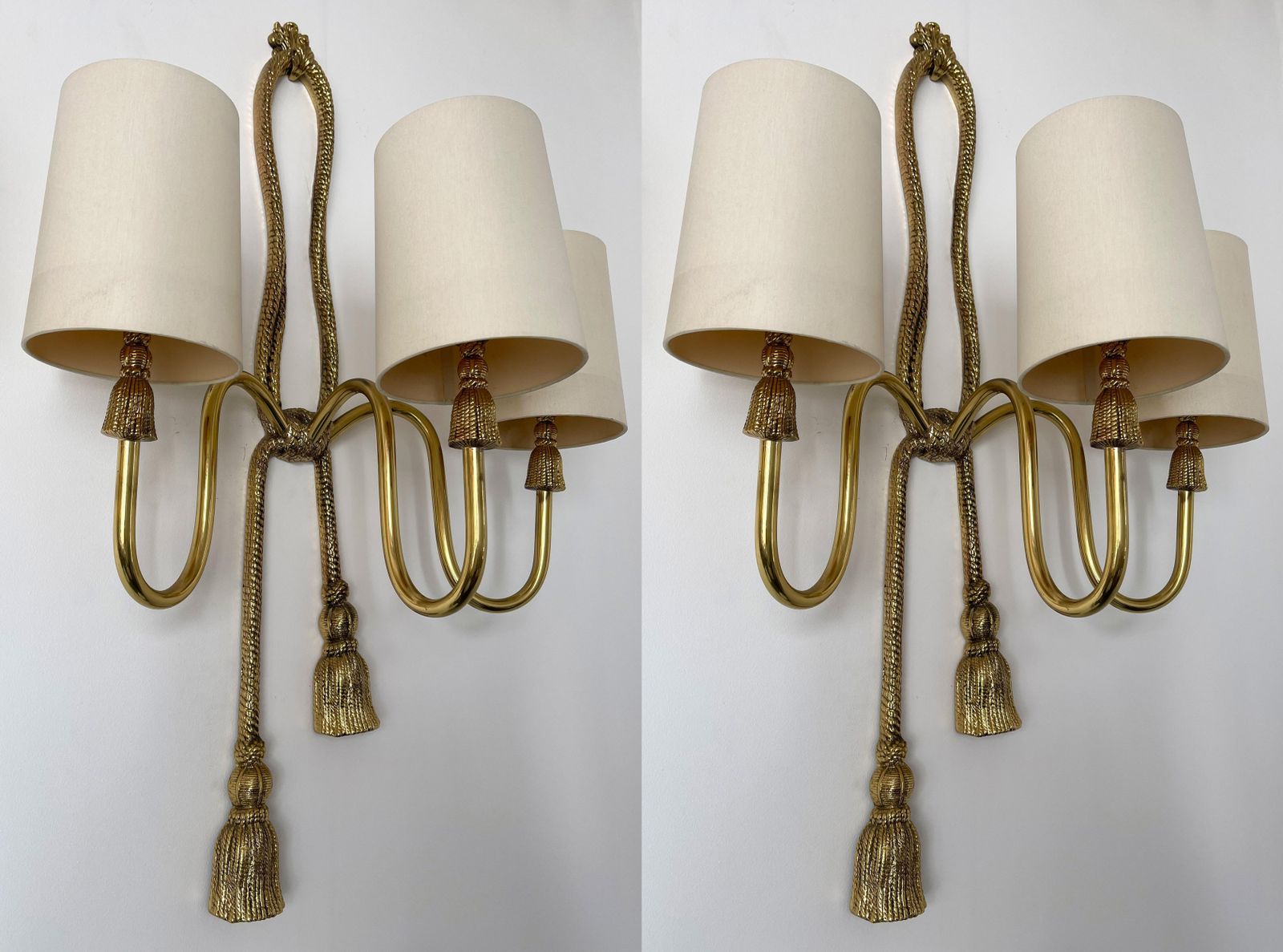 Pair Of Gilt Bronze And Brass Knot Sconces By Valenti. Spain, 1980s photo buy