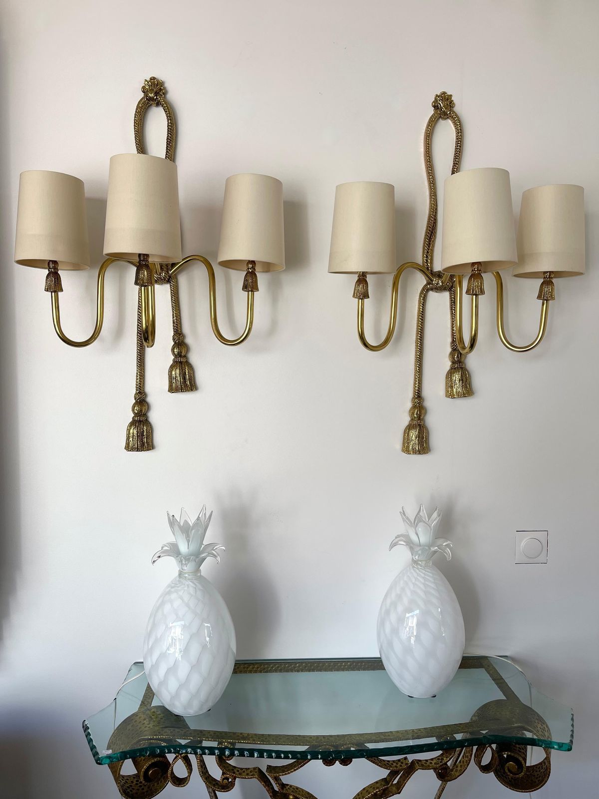 Lighting Pair Of Gilt Bronze And Brass Knot Sconces By Valenti. Spain, 1980s photo