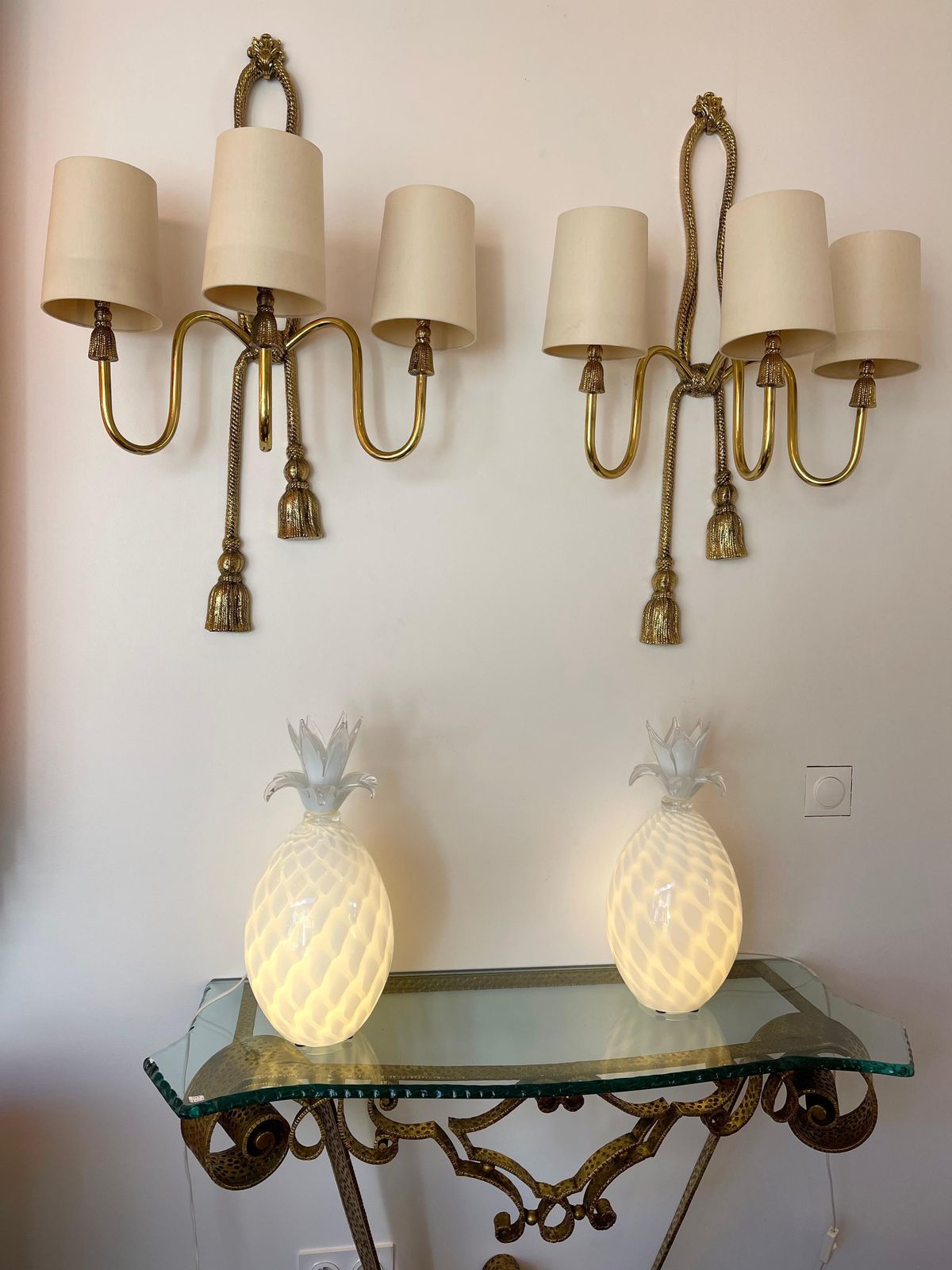 photo vintage Pair Of Gilt Bronze And Brass Knot Sconces By Valenti. Spain, 1980s