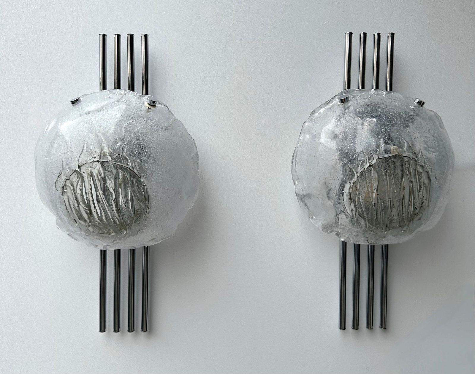 Pair Of Murano Glass And Metal Chrome Sconces By Esperia. Italy, 1970s photo buy