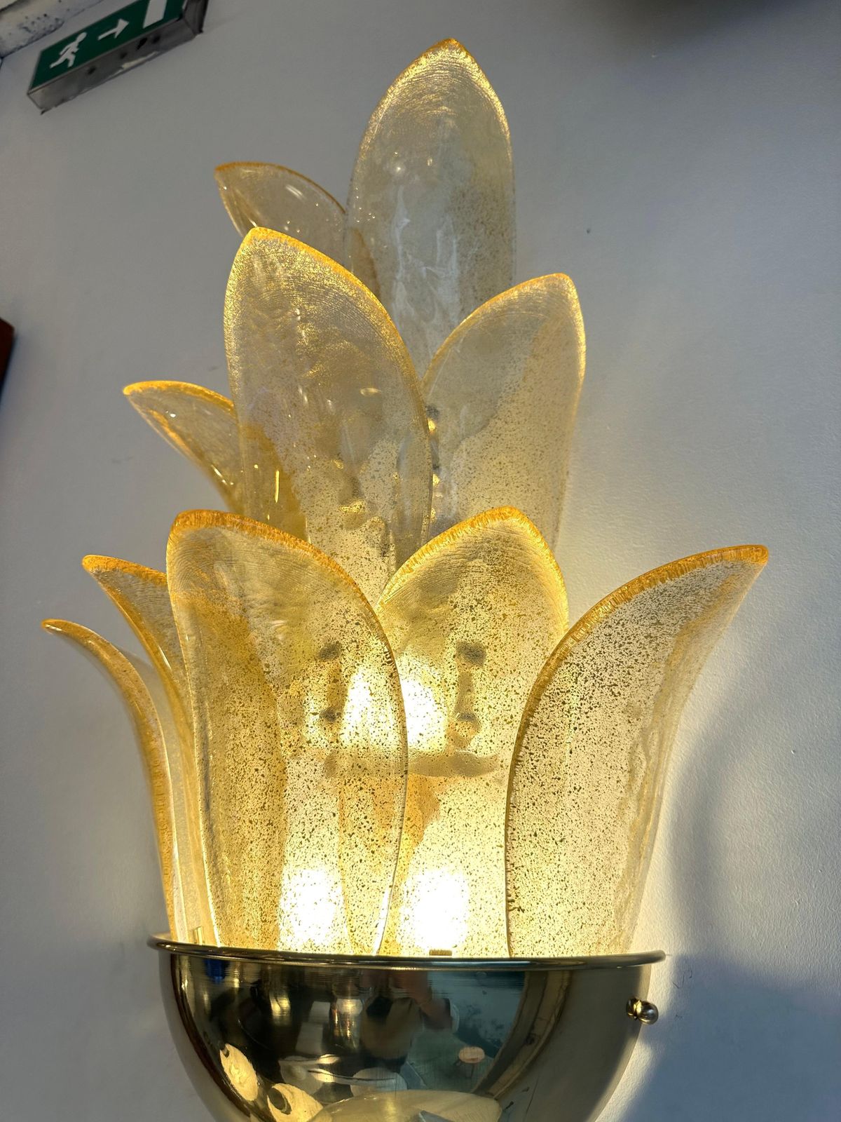 Contemporary Pair Of Brass And Gilt Murano Glass Palm Tree Sconces, Italy photo for sale