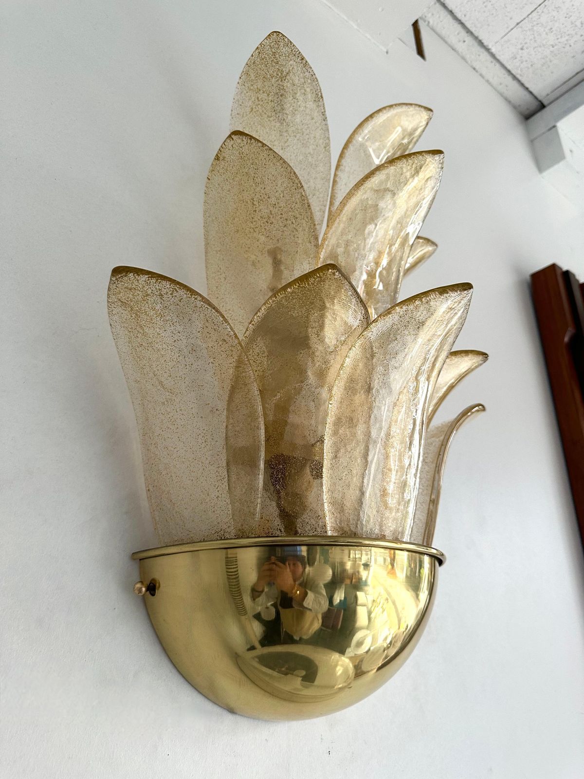 photo furniture Contemporary Pair Of Brass And Gilt Murano Glass Palm Tree Sconces, Italy
