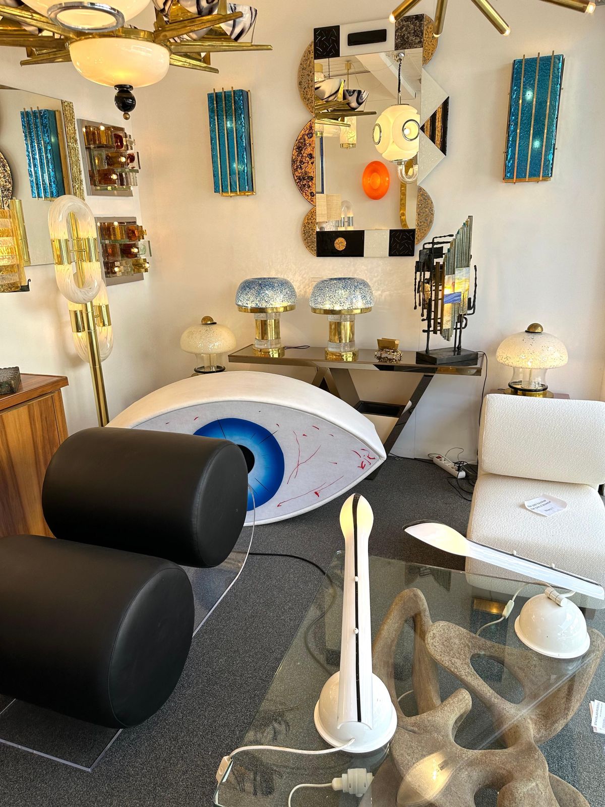 Contemporary Pair Of Brass And Blue Murano Glass Sconces, Italy photo vinterior