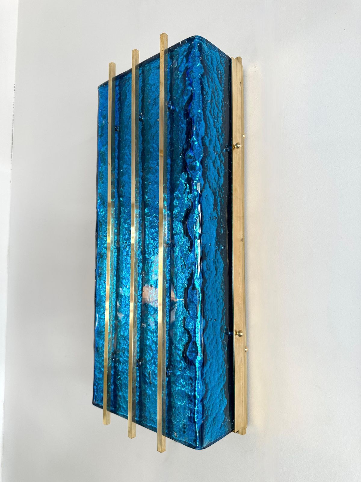 3849.0 Contemporary Pair Of Brass And Blue Murano Glass Sconces, Italy photo