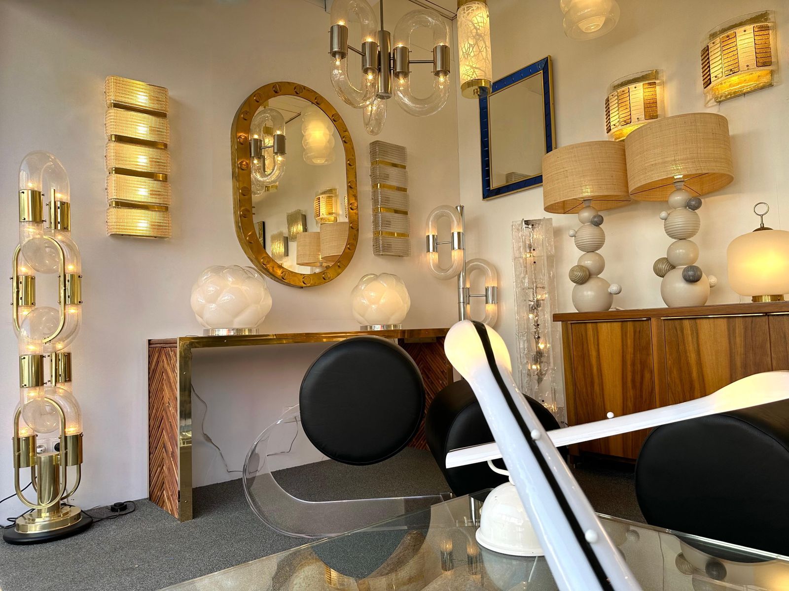 Contemporary Pair Of Brass And Murano Glass Sconces, Italy photo furniture