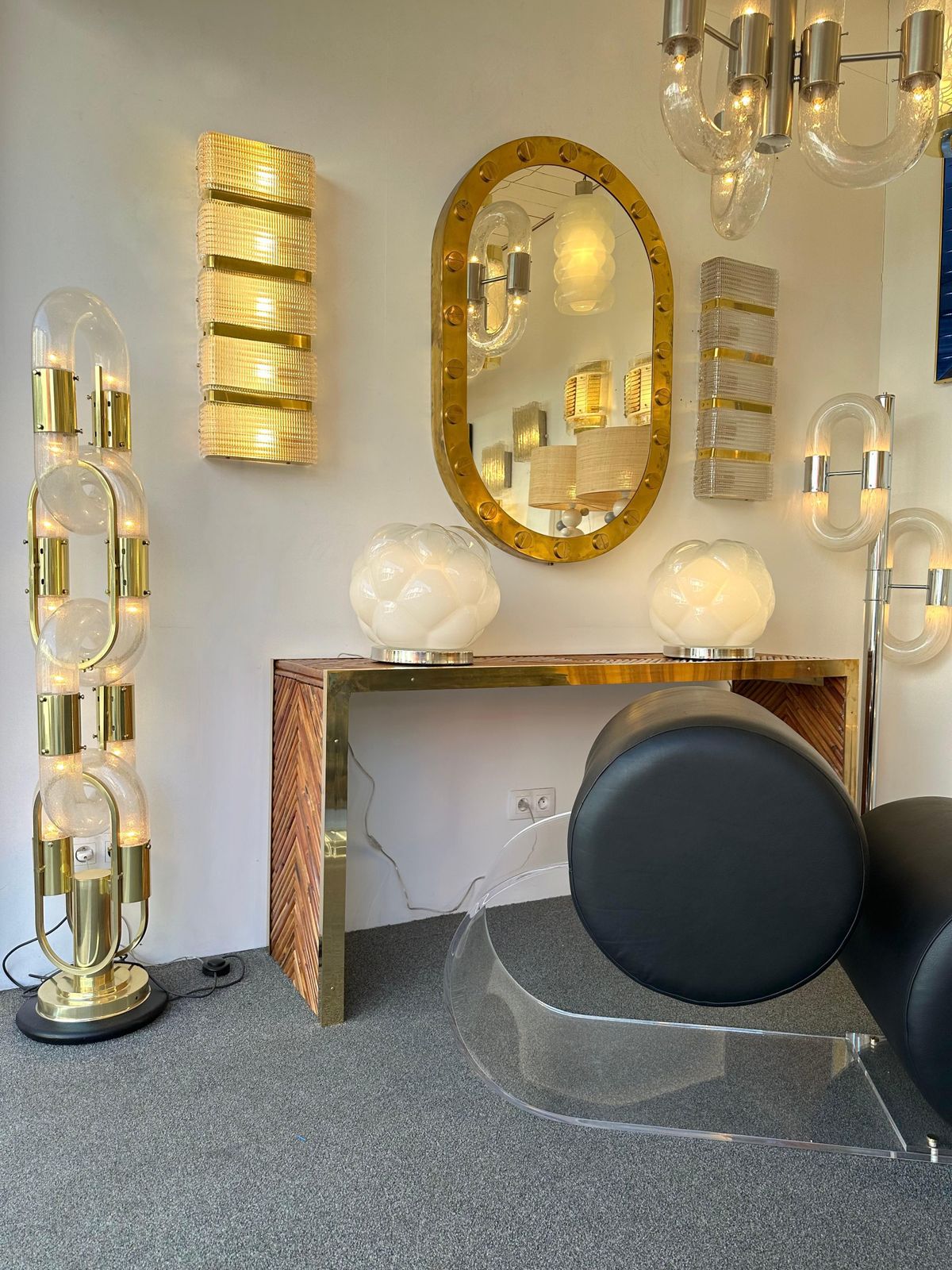 Contemporary Pair Of Brass And Murano Glass Sconces, Italy photo Lighting