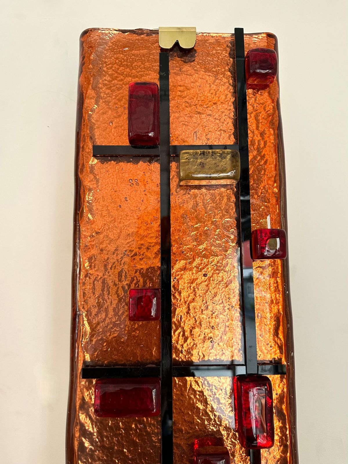 photo furniture Contemporary Pair Of Brass And Coral Murano Glass Sconces, Italy