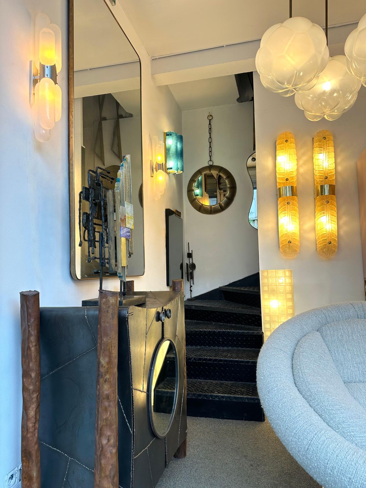 Contemporary Pair Of Brass And Palm Murano Glass Sconces, Italy photo furniture